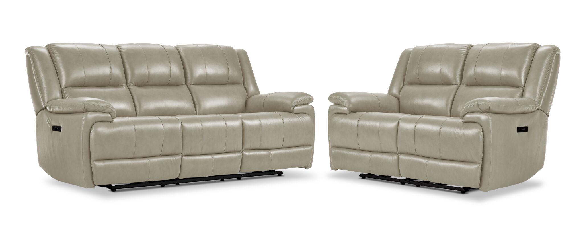 Allie Leather Dual Power Reclining Sofa and Loveseat Set with USB Chargers - Modern Living Room Furniture for Home Theater & Family Relaxation