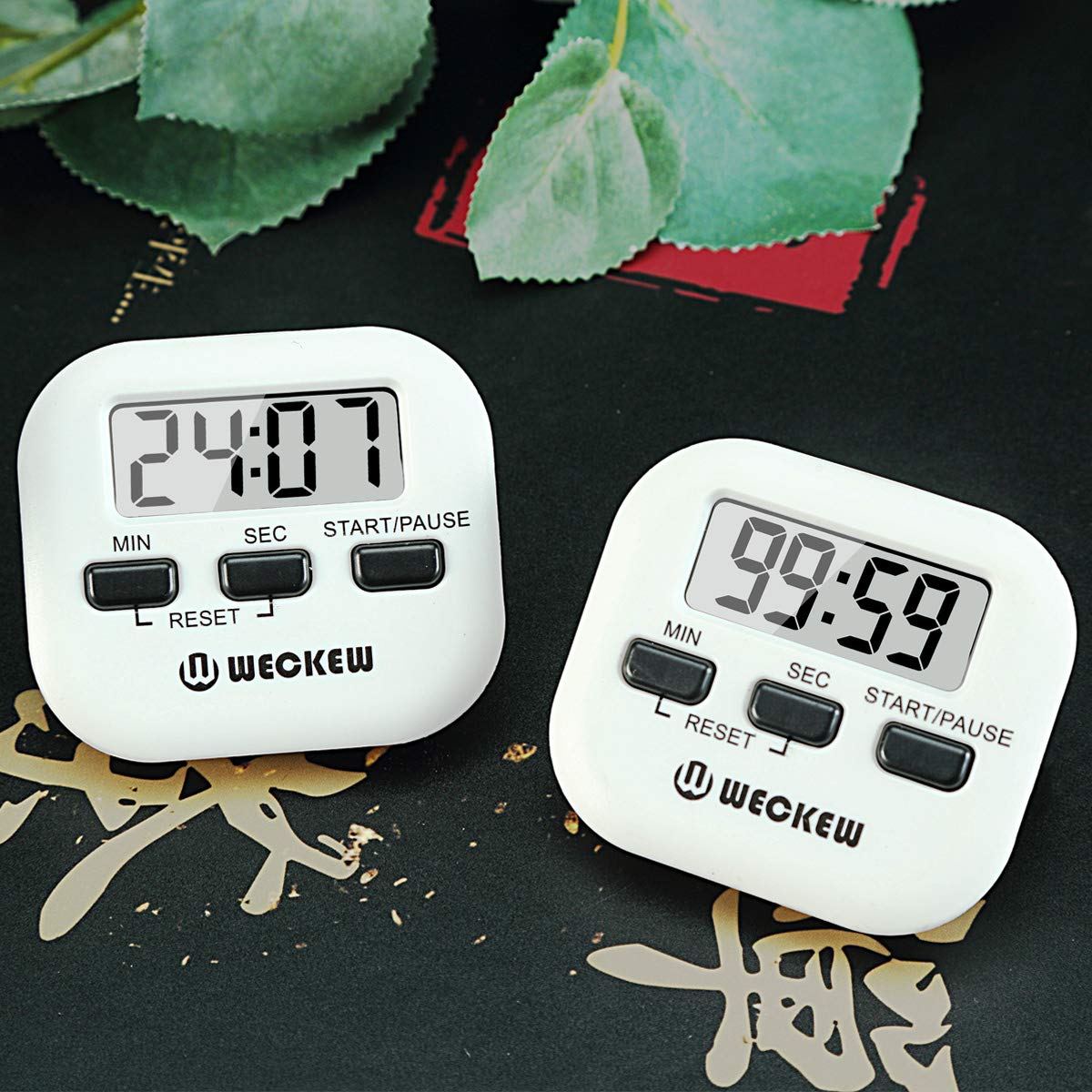 WECKEW 2 Pack Digital Kitchen Timer with Loud Alarm - Magnetic Countdown Stopwatch with Big Display, Stand & Hanging Hole - Perfect for Cooking, Baking, Shower, Bathroom, Classroom & Kids Activities (White)