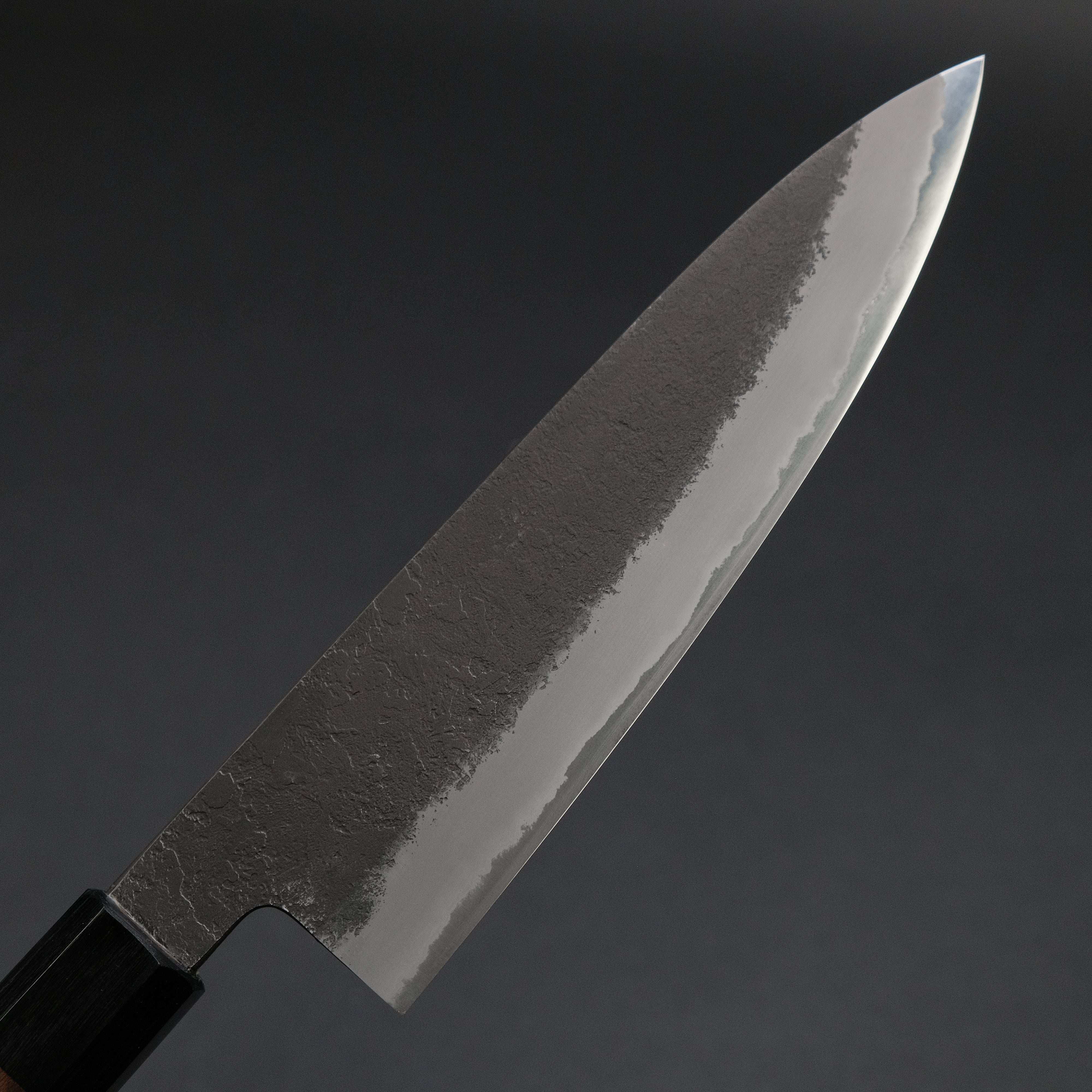 Premium Mutsumi Blue Super Kurouchi Nashiji Gyuto Knife 180mm - Japanese Chef Knife with Ebony Handle for Sushi, Meat Cutting & Professional Cooking