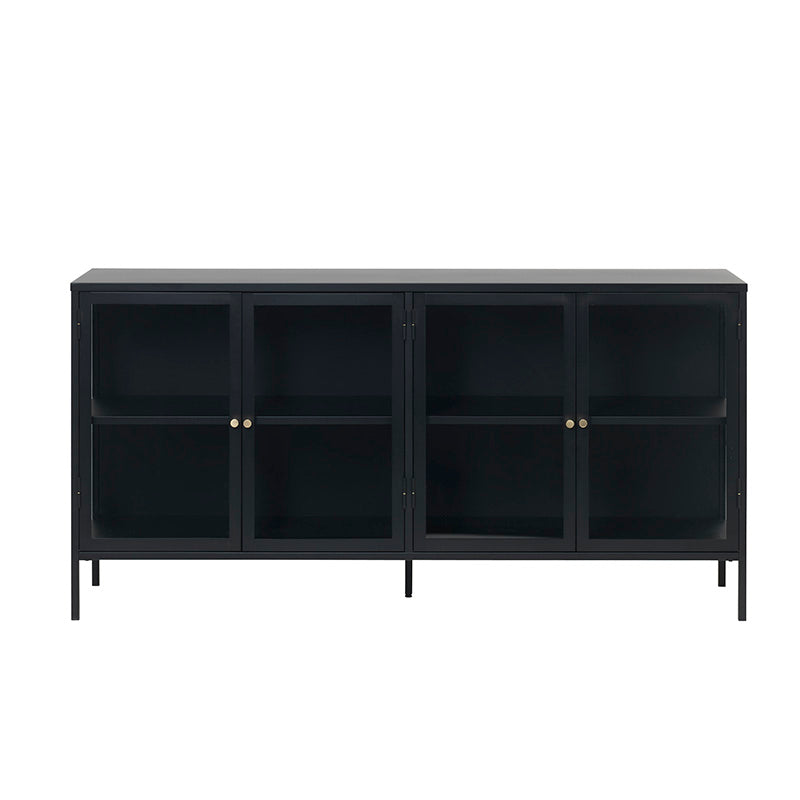 Modern CARMEL 4 Glass Door Sideboard Buffet Cabinet - 170cm Wide Black Wooden Storage Unit for Dining Room & Living Room - Perfect for Displaying China, Glassware & Home Decor