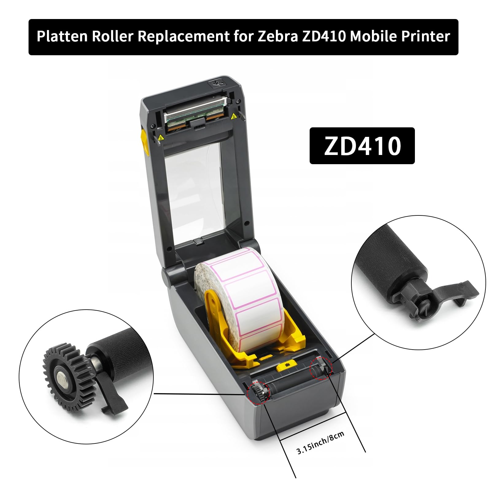 Zebra ZD410 Thermal Printer Platen Roller Kit - Replacement Transfer Roller Compatible with ZD410 (203dpi & 300dpi) for Smooth Label Printing - Perfect for Retail, Warehouse & Shipping Label Applications
