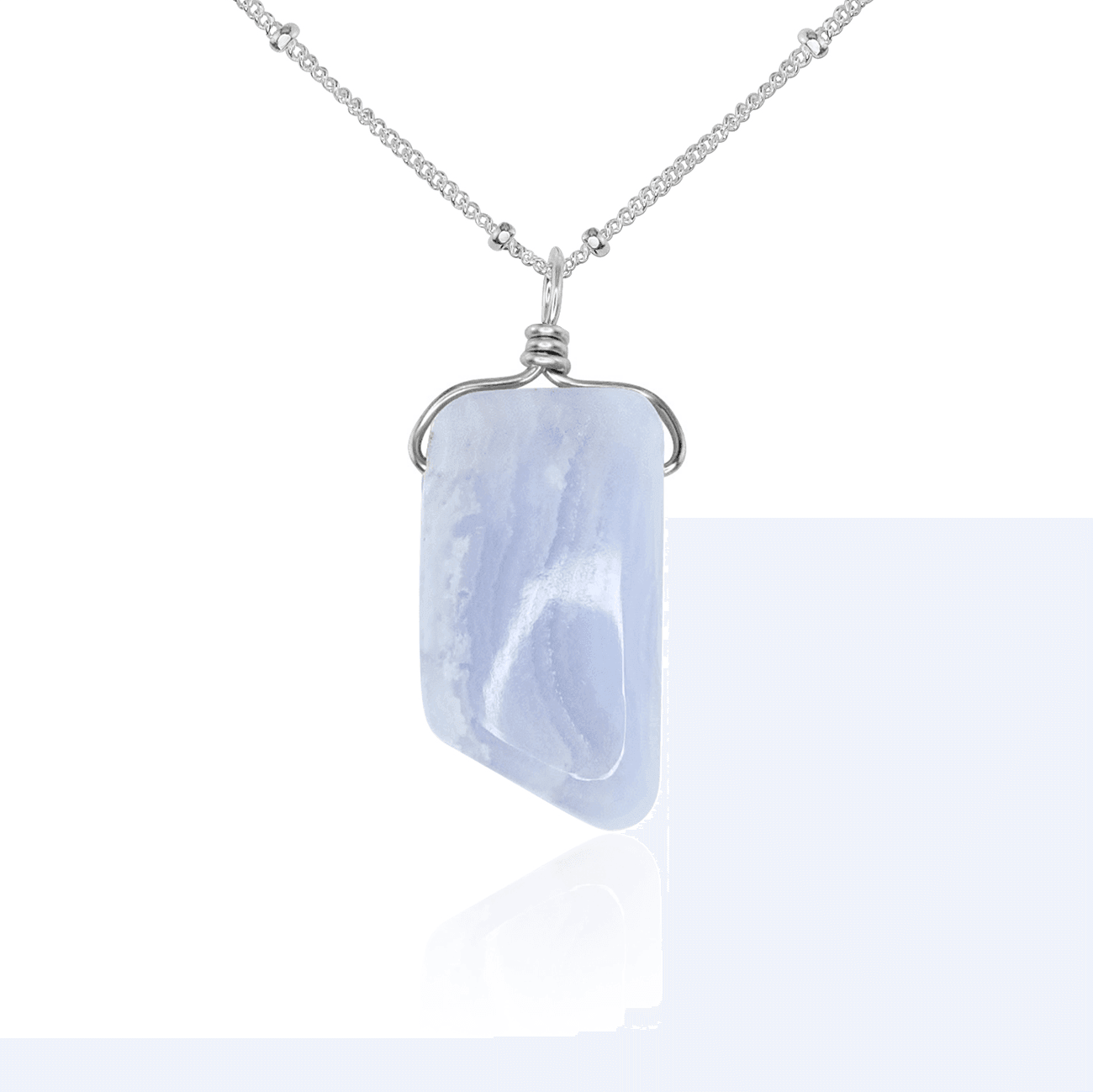 Blue Lace Agate Crystal Pendant Necklace - Smooth Stone Healing Jewelry for Women, Gift for Her | Perfect for Meditation, Yoga & Spiritual Healing