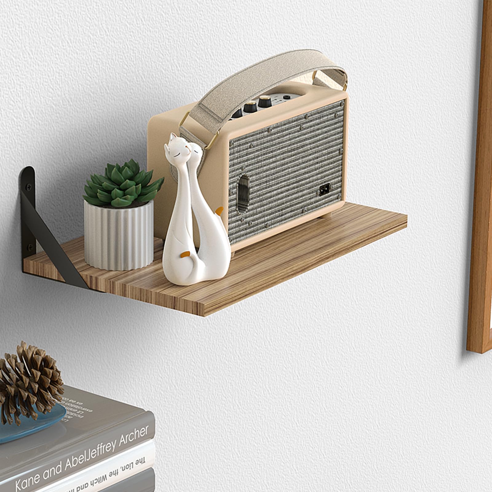 **Floating Projector Shelf Wall Mount - Deep Storage Oak Shelf for Living Room, Kitchen, Office - Perfect for Projectors, Routers & Cable Management**