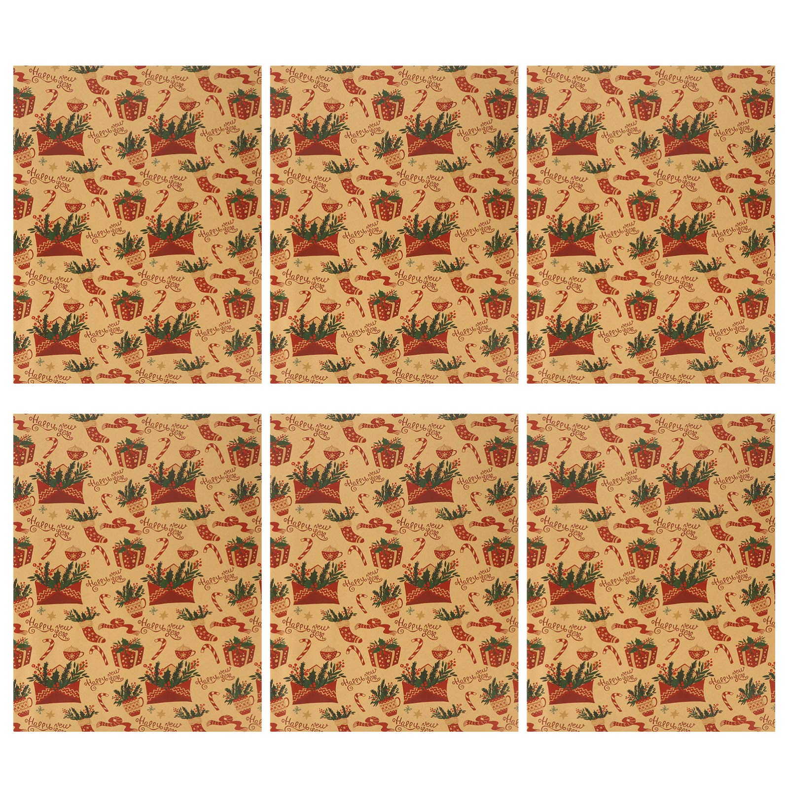 Toyvian 6-Piece Christmas Wrapping Paper Set - Retro European Style Holiday Gift Wrapping Paper for Presents (Red & Yellow) | Perfect for Christmas Gifts, Party Decorations & Festive Packaging