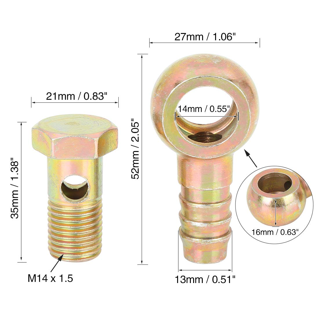 X AUTOHAUX 2 Sets 14mm Banjo Bolt Fittings Kit - Internal Diameter Hose Barb Washers for Car Brake Fuel Line Repair | Universal Fit for Automotive Maintenance & DIY Projects