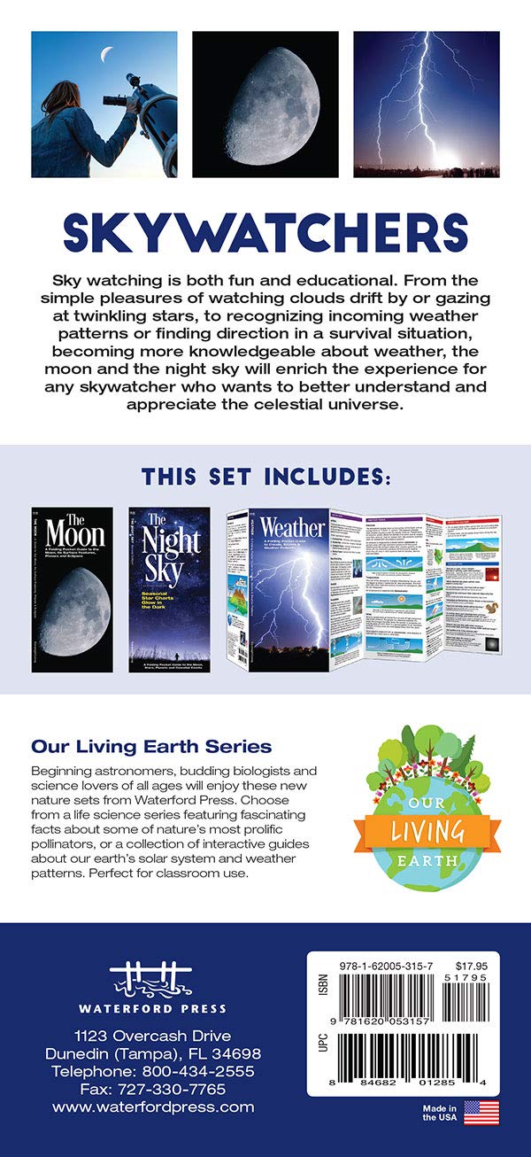 Skywatchers Folding Pocket Guide - Night Sky, Moon & Weather Observation for Stargazing, Camping & Outdoor Adventures