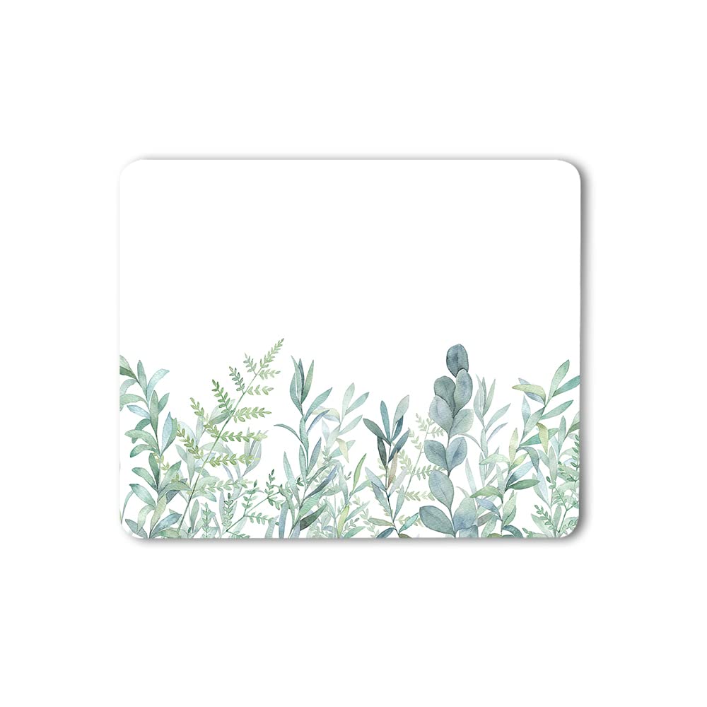 WONDERTIFY Botanical Green Leaf Mouse Pad - Non-Slip Rubber Base Watercolor Floral Design for Laptop, Gaming & Office (9.5