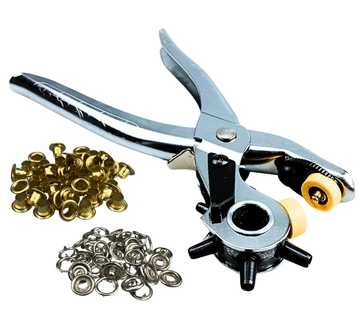 3-in-1 Multi-Function Pliers - 8.5 Inch (21.6 cm) Stainless Steel Hole Punch, Snap Tool & Eyelet Setter - Perfect for Leather Craft, DIY Projects, Plastic & Vinyl Fabric Repair - Ideal for Jewelry Making, Bag Repair & Shoe Making