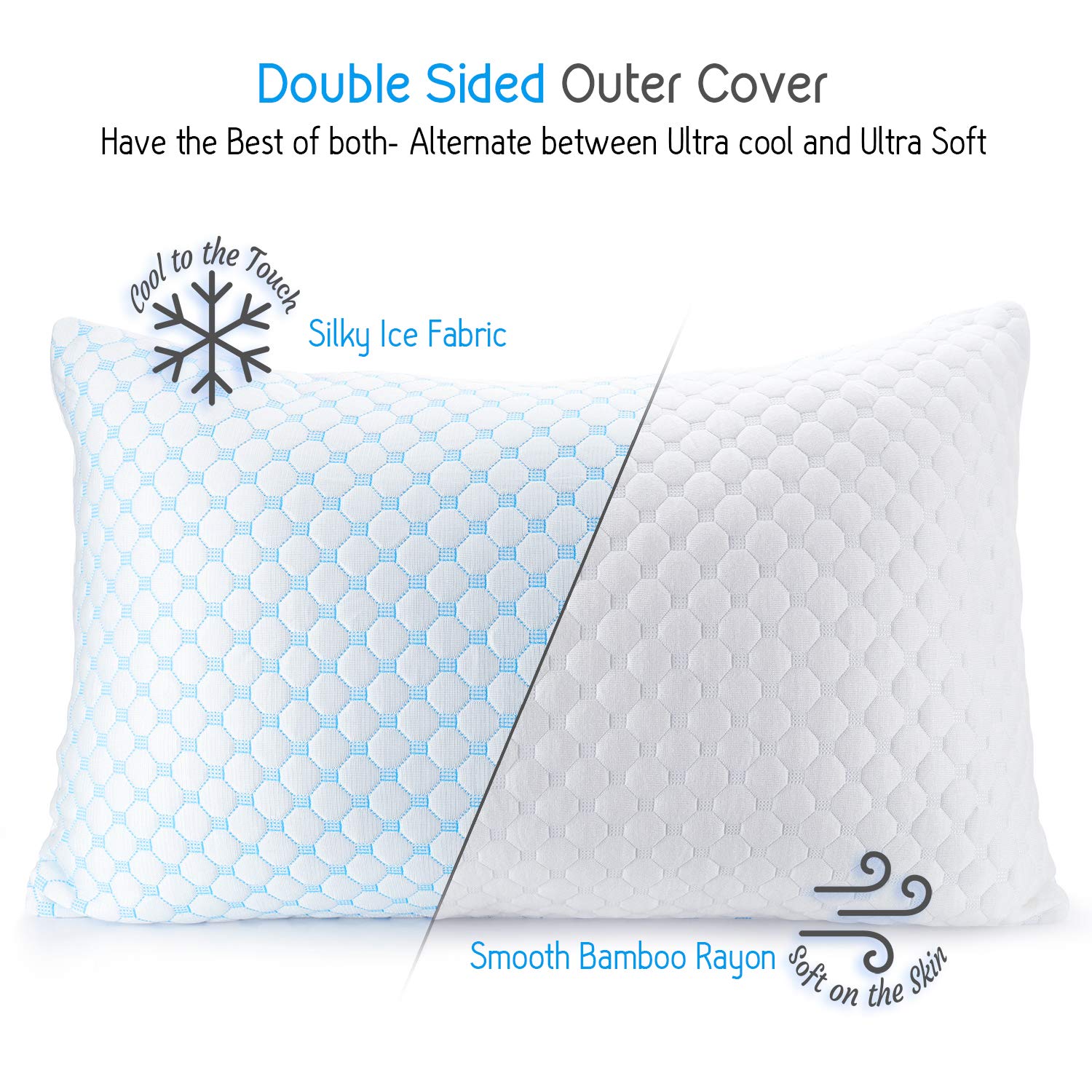Clara Clark Cooling Memory Foam Pillow for Side Sleepers - Queen Size 18x26 - Reversible Gel Pillow with Breathable Cover for Hot Sleepers - Luxury Bed Pillow for Back & Stomach Sleepers - Perfect for Night Sweat Relief & Better Sleep