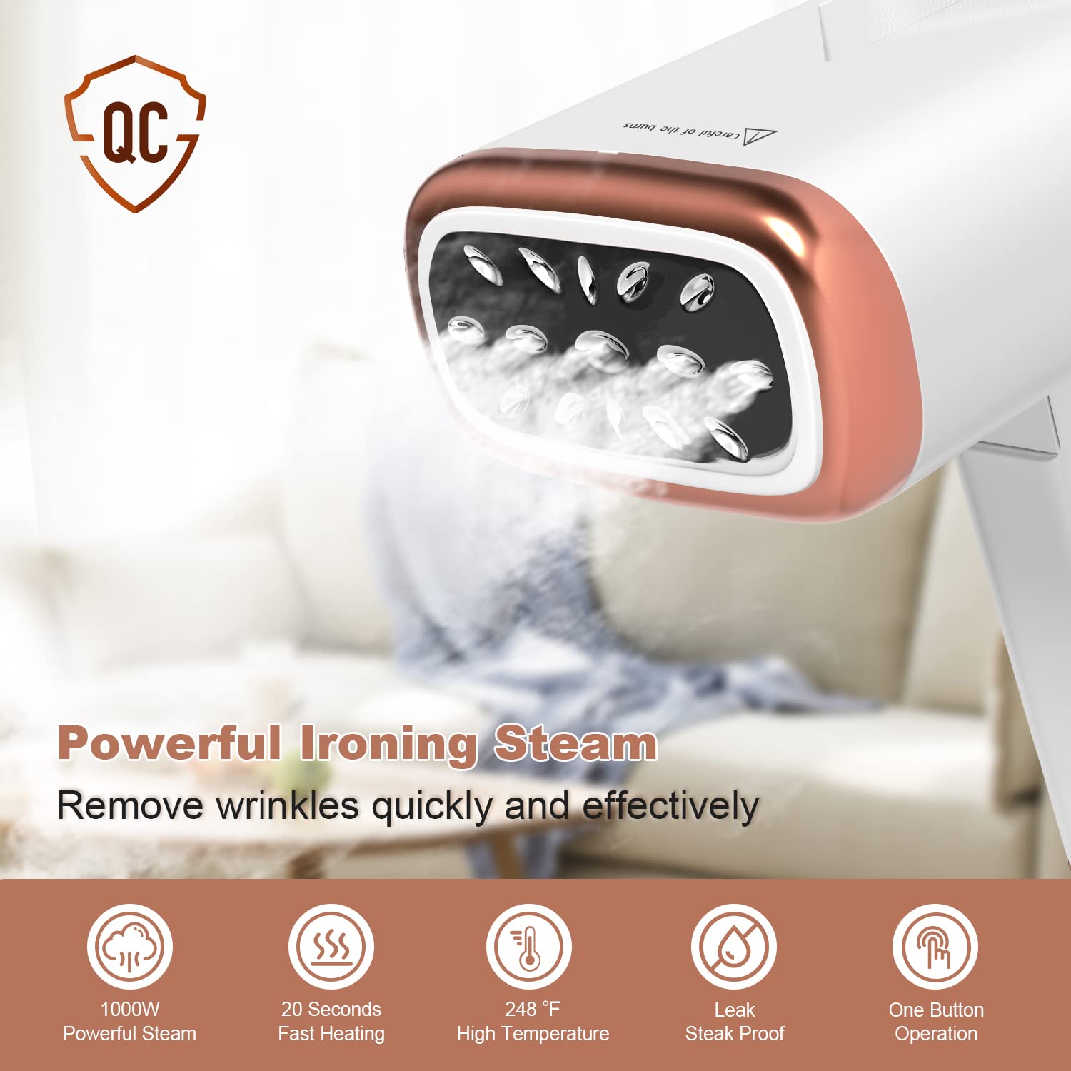 Foldable Handheld Steamer for Clothes - 1000W Portable Garment Steamer with Fast 20-Second Heat Up, Brush & Measuring Cup - Wrinkle Remover for Fabric - Includes Storage Bag - Perfect for Home, Office & Travel Use