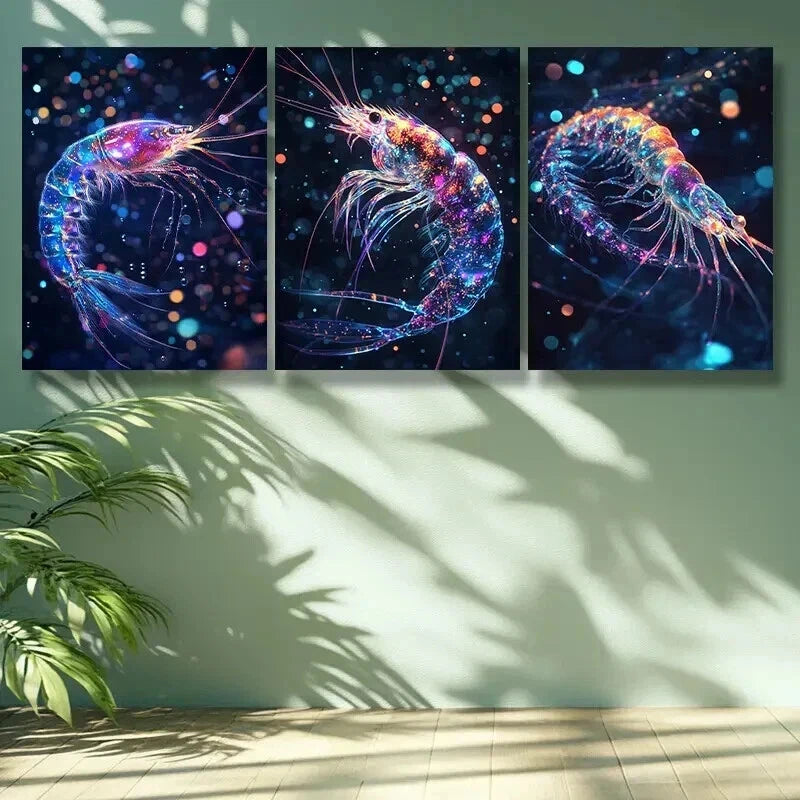 3-Piece Shrimp Dream Wall Art Set - Framed Canvas 50x70cm (19.7x27.6in) - High Quality Print - 100% Australian Made - Ready to Hang - Perfect for Living Room, Bedroom & Office Decor