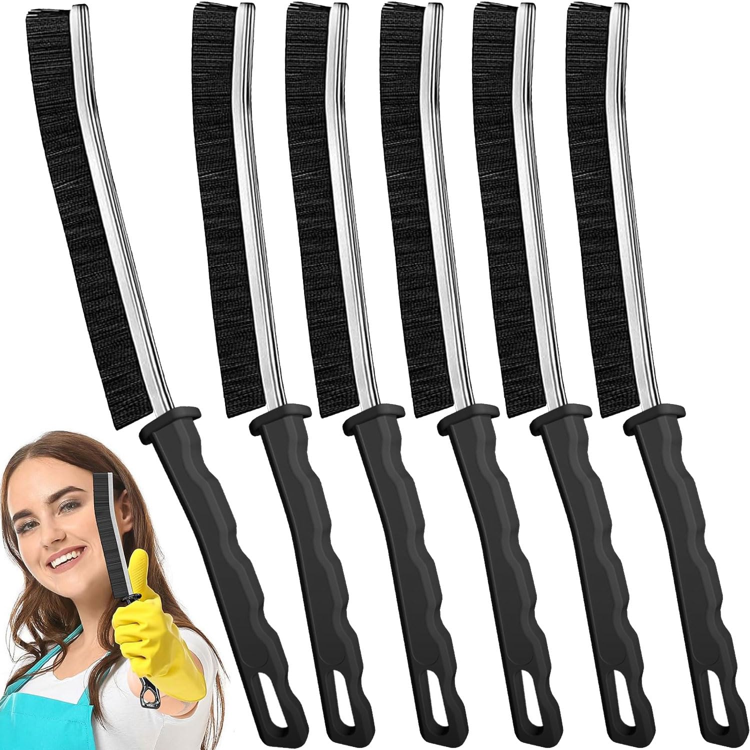 6-Pack Hard Bristle Crevice Cleaning Brushes - Heavy Duty Shower Cleaner & Bathroom Gap Brush Set for Tile Grout, Window Tracks, and Hard-to-Reach Areas - Essential Cleaning Tools for Home and Kitchen