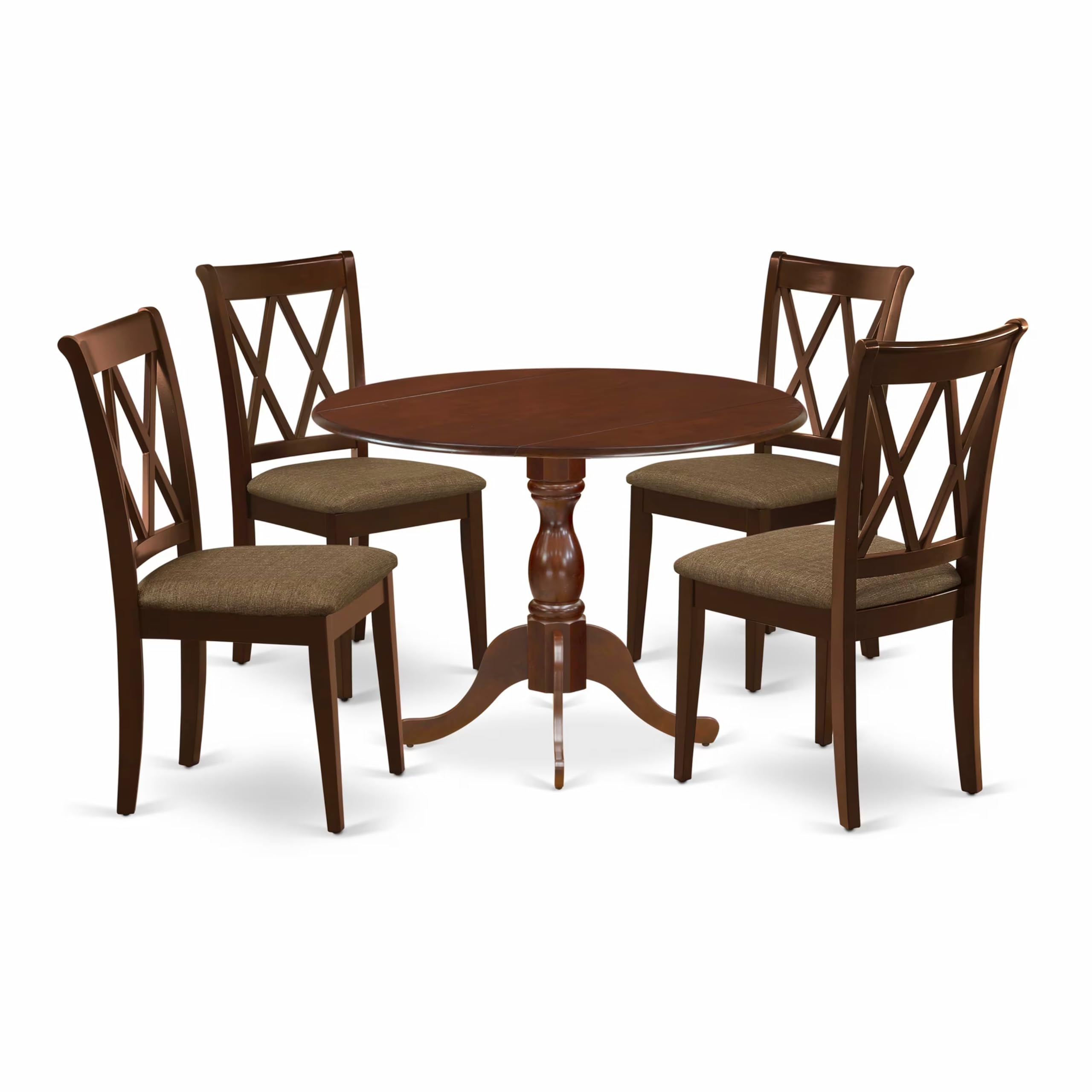 East West Furniture DMCL5-MAH-C 5-Piece Round Kitchen Dining Table Set with Drop Leaf and 4 Fabric Chairs, 42x42 Inches, Mahogany - Perfect for Small Spaces, Breakfast Nooks & Cozy Family Meals
