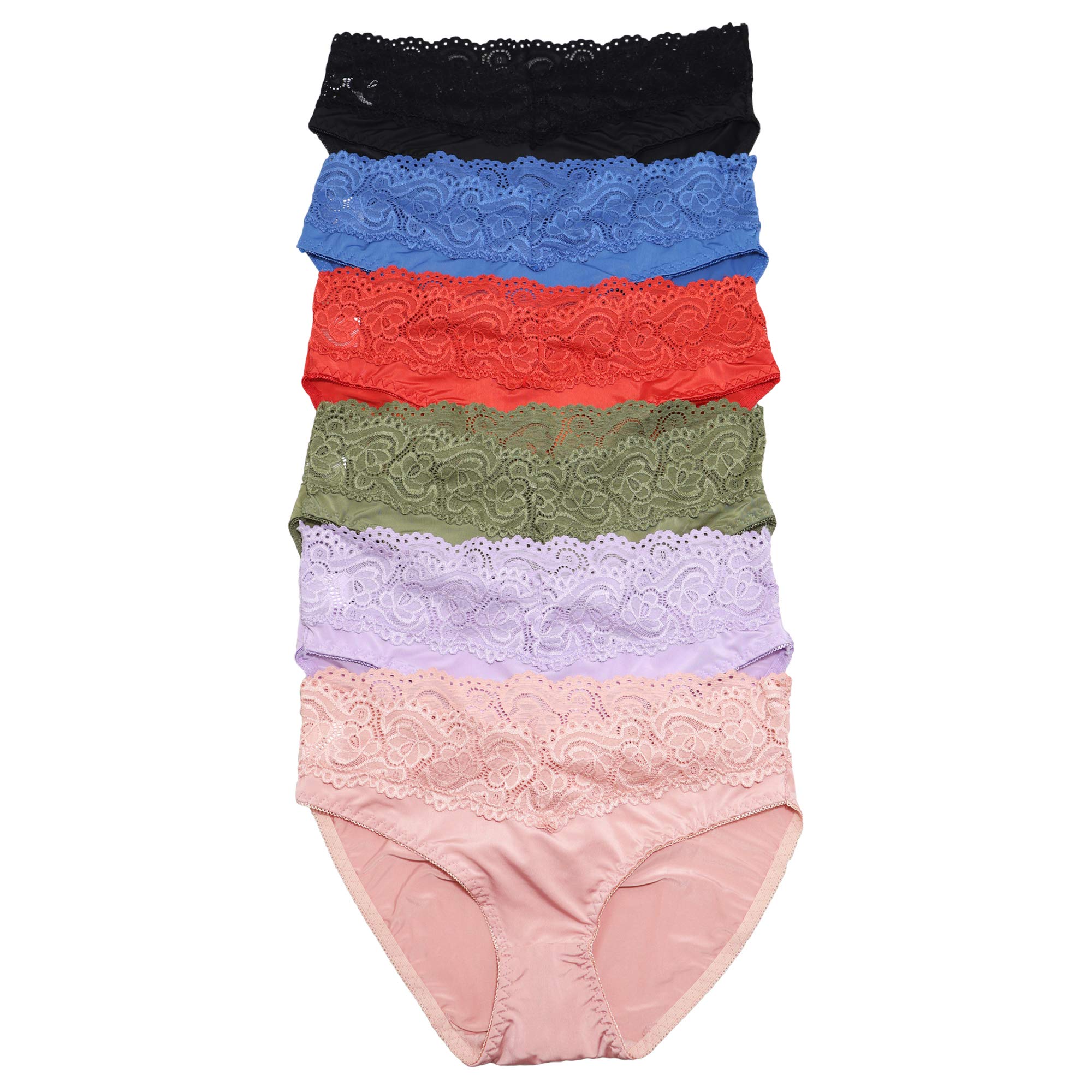 Angelina Women's Lace Satin Bra and Bikini Panty Set (6-Pack) - Comfortable Underwear for Everyday Wear, Sleep & Special Occasions