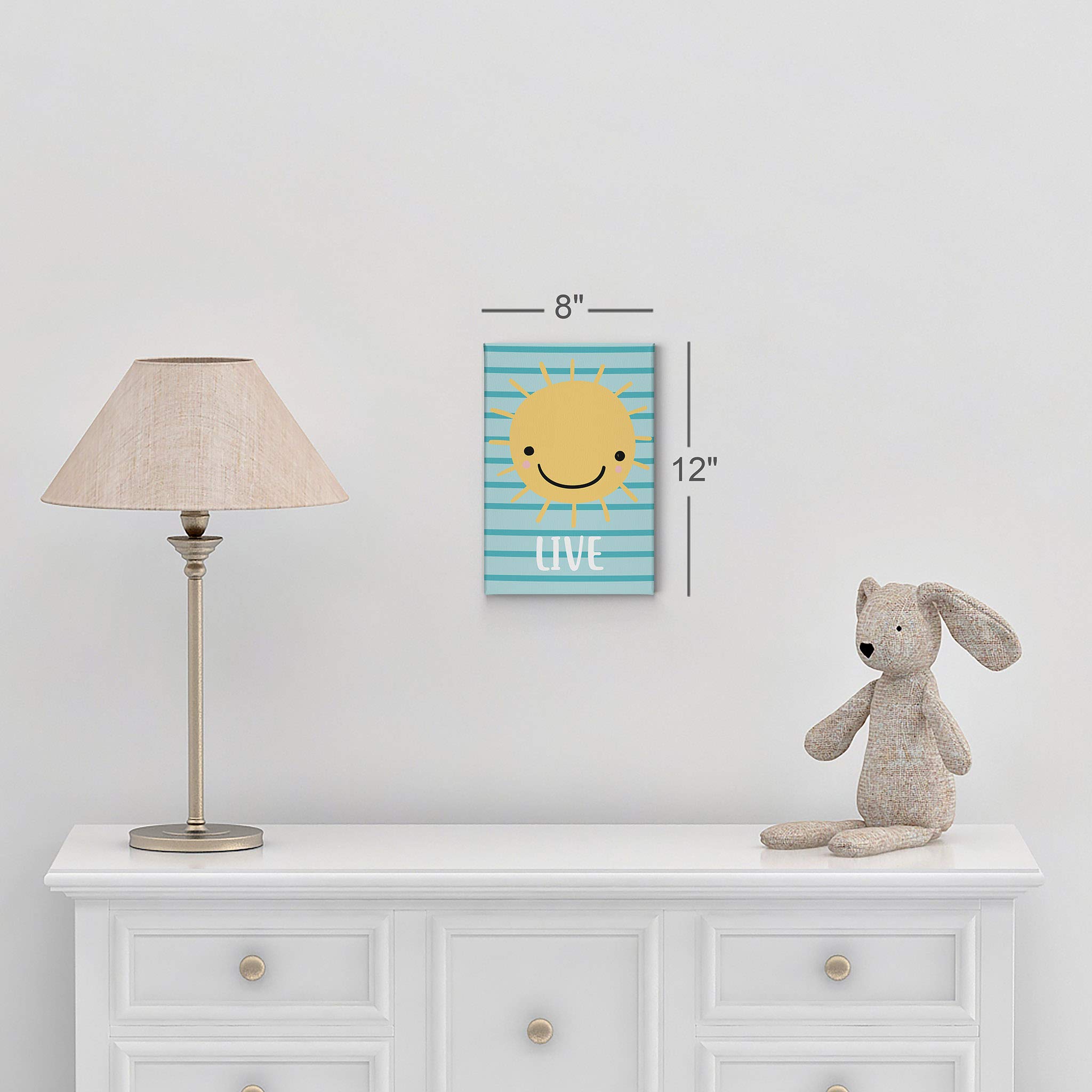 Smile Art Design Lovely Sun Live Lettering Blue Background Canvas Print - Nursery Wall Art for Baby & Kids Room Decor - Ready to Hang 12x8 Inch - Made in USA | Perfect for Nursery, Bedroom, Playroom & Gift