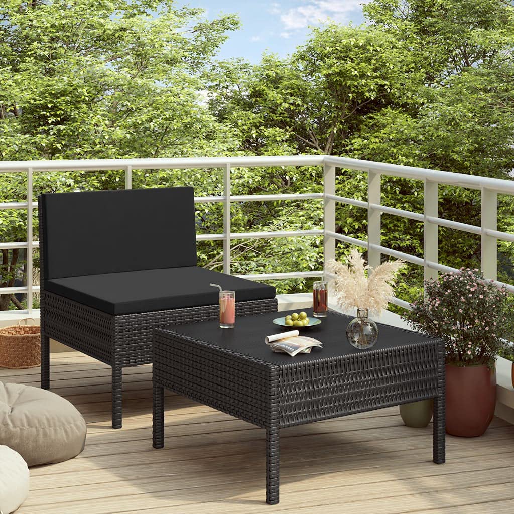 2-Piece Outdoor Patio Furniture Set with Comfortable Cushions - Black Poly Rattan Garden Lounge Chairs for Terrace, Deck & Backyard Relaxation