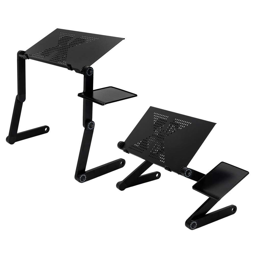Portable Folding Computer Desk with Fan & Mouse Pad - Adjustable Laptop Table for Home Office, Small Space & Bedroom Use - Lightweight Workstation for Remote Work, Study & Gaming (Black)