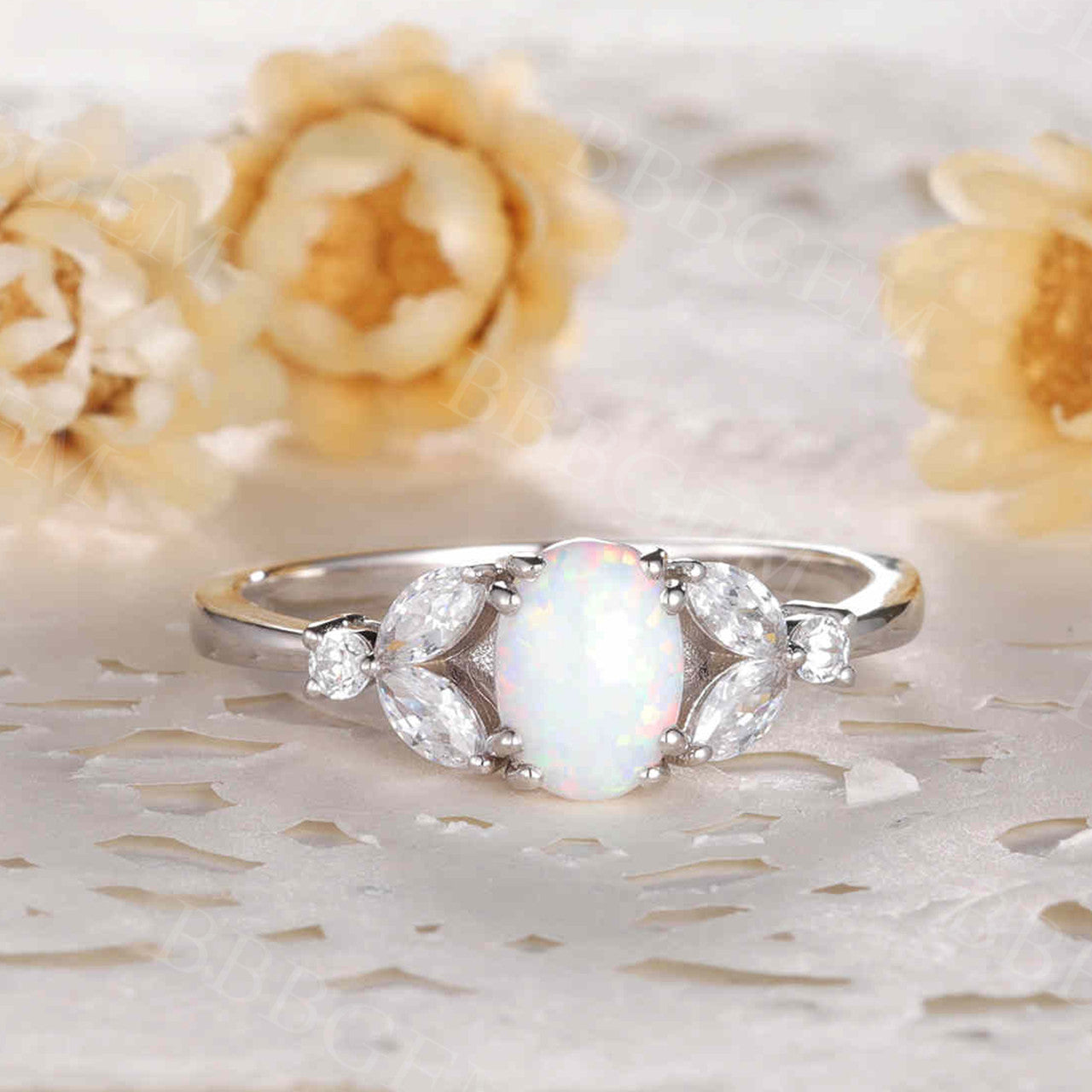 Art Deco Style Marquise Cut Moissanite Engagement Ring - Vintage Opal & Diamond Wedding Band for Women | Perfect for Proposals, Anniversaries & Bridal Jewelry