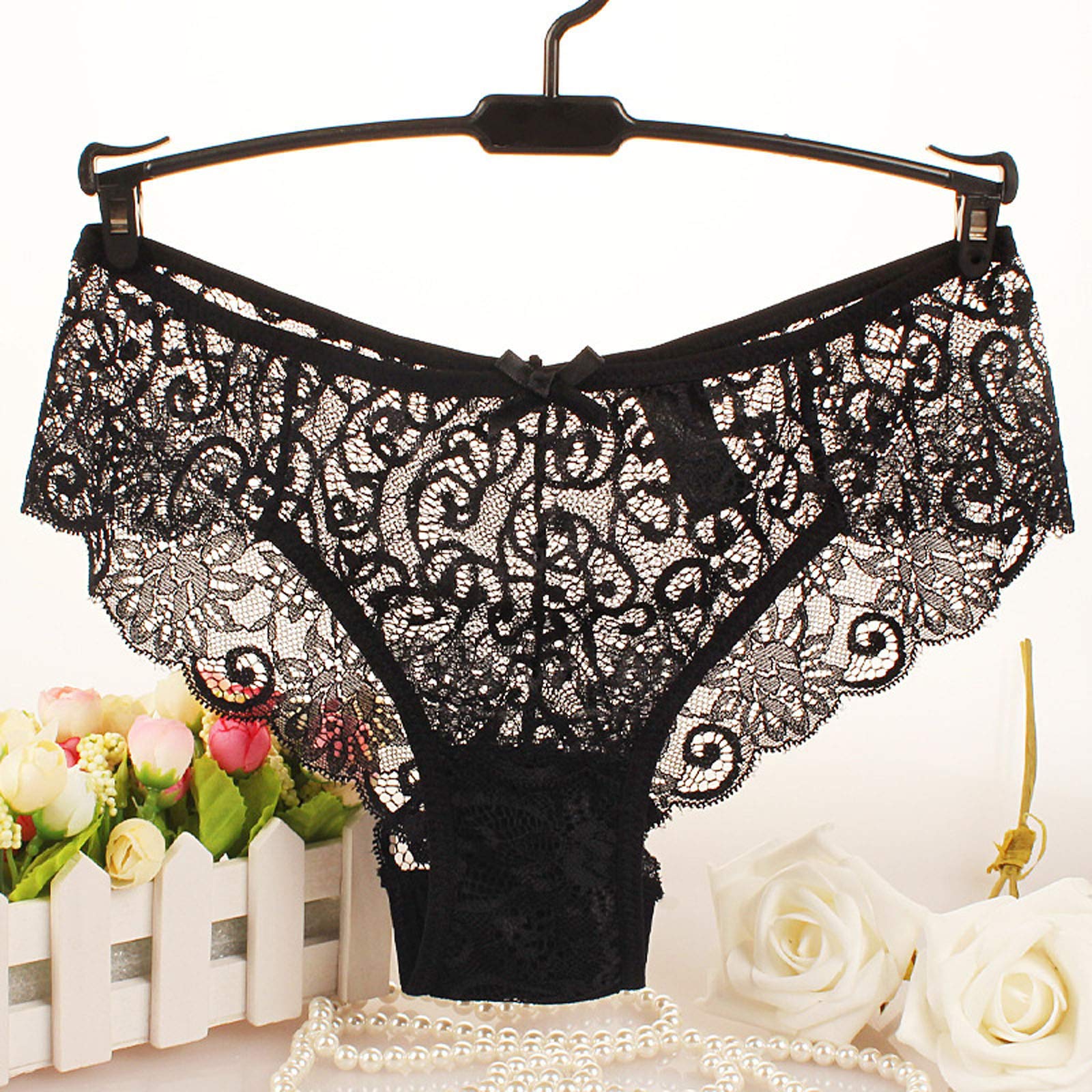 Sexy Lace Underwear for Women - Mid Waist Briefs Push Up Panties Comfortable Lingerie Intimates (Black, Size S) - Perfect for Date Night & Special Occasions