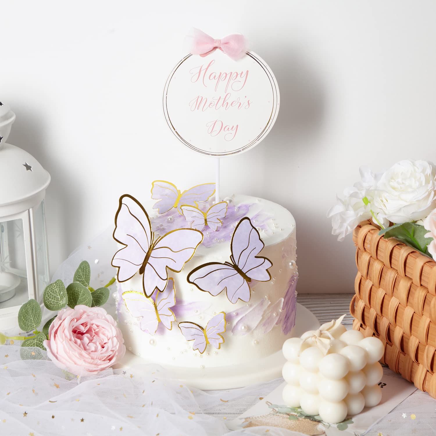11-Piece Happy Mother's Day Cake Topper Set - Elegant Butterfly & Best Mom Decorations for Birthday, Wedding, Baby Shower & Party Cakes - Perfect for Mother's Day Celebrations & Special Occasions