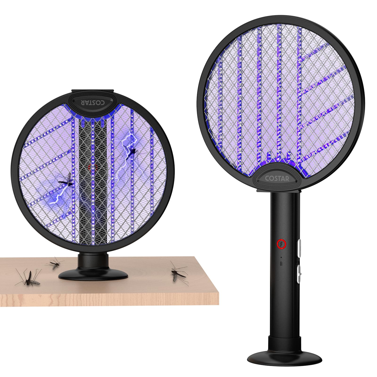 COSTAR Rechargeable Foldable Mosquito Bat with UV Light - 2-in-1 Electric Fly Swatter & Bug Zapper, 1200mAh Long-Lasting Battery, Rotatable Design (Black) - Perfect for Indoor/Outdoor Pest Control in Homes, Camping & Travel