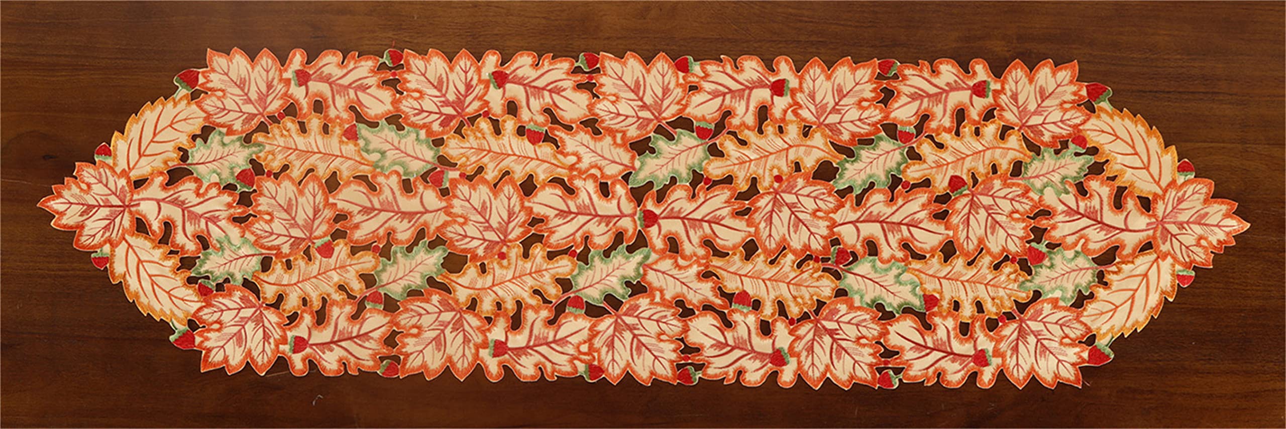 GRANDDECO 13x54 Inch Fall Table Runner with Cutwork Embroidered Maple Leaves - Autumn Harvest Thanksgiving Table Decor for Holiday Dinner, Party & Daily Home Decor - Coffee Brown (Perfect for Thanksgiving Gatherings, Fall Weddings & Cozy Seasonal Home Styling)