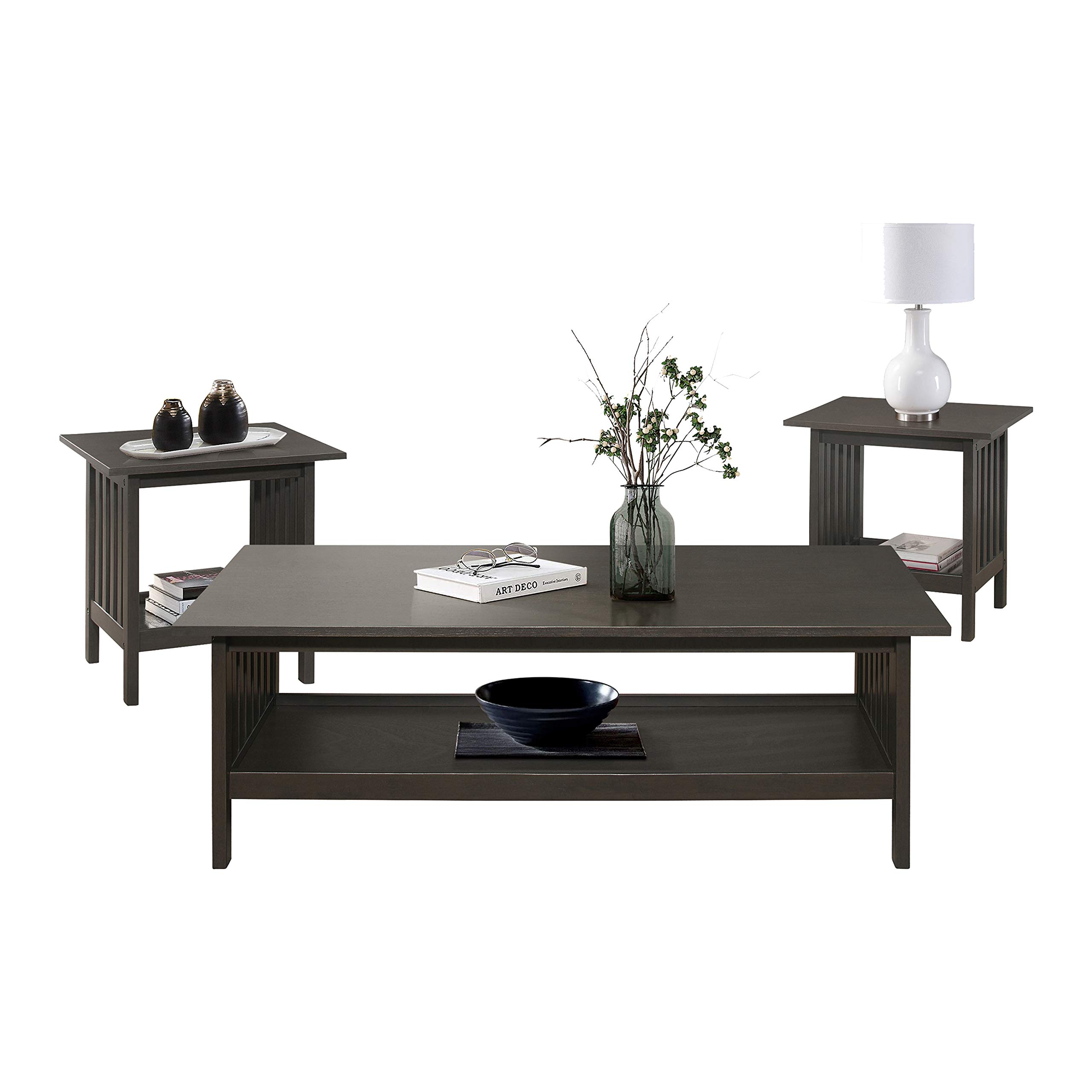 Lexicon Noel 3-Piece Coffee Table Set in Antique Gray - Modern Farmhouse Living Room Furniture for Small Spaces, Home Decor & Entertaining