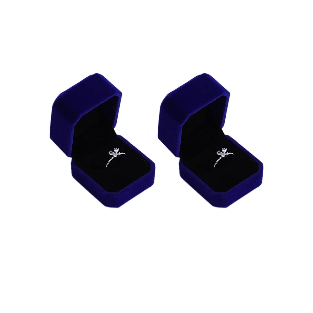 HSLFUAI 2 Pack Velvet Ring Box for Engagement Proposal - Small Jewelry Gift Box with Soft Lining (Blue) - Perfect for Wedding Proposals, Anniversary Gifts & Jewelry Storage