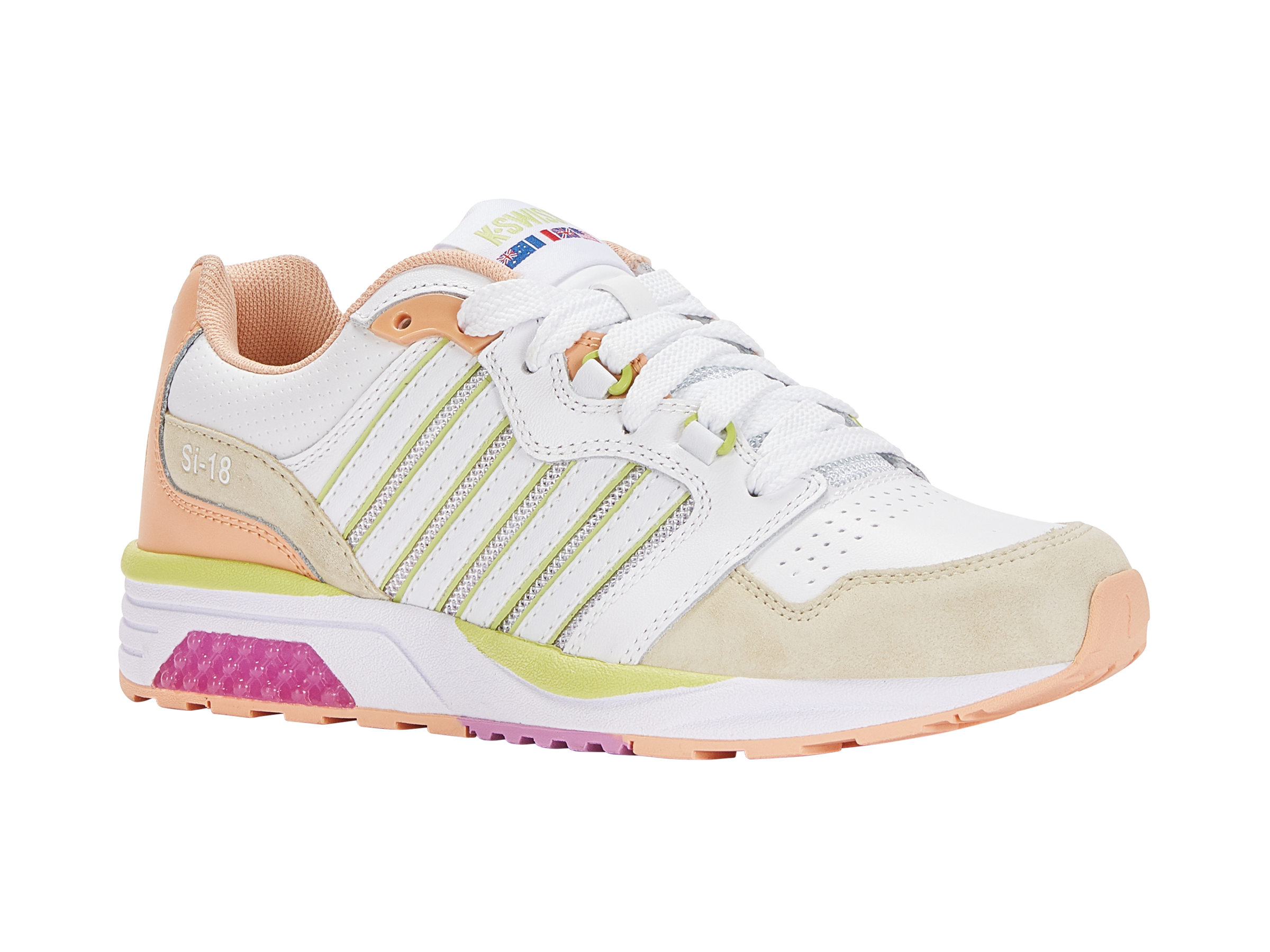 SI 18 RANNELL Women's Running Shoes - White/Almost Apricot/Daiquiri Green | Lightweight & Breathable for Jogging, Gym Workouts & Daily Wear | Size 185 M (US 7.5)
