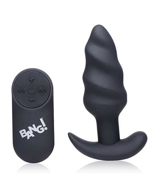 21x Vibrating Silicone Rechargeable Swirl Butt Plug with Remote Control - Black - Perfect for Couples Play & Solo Pleasure