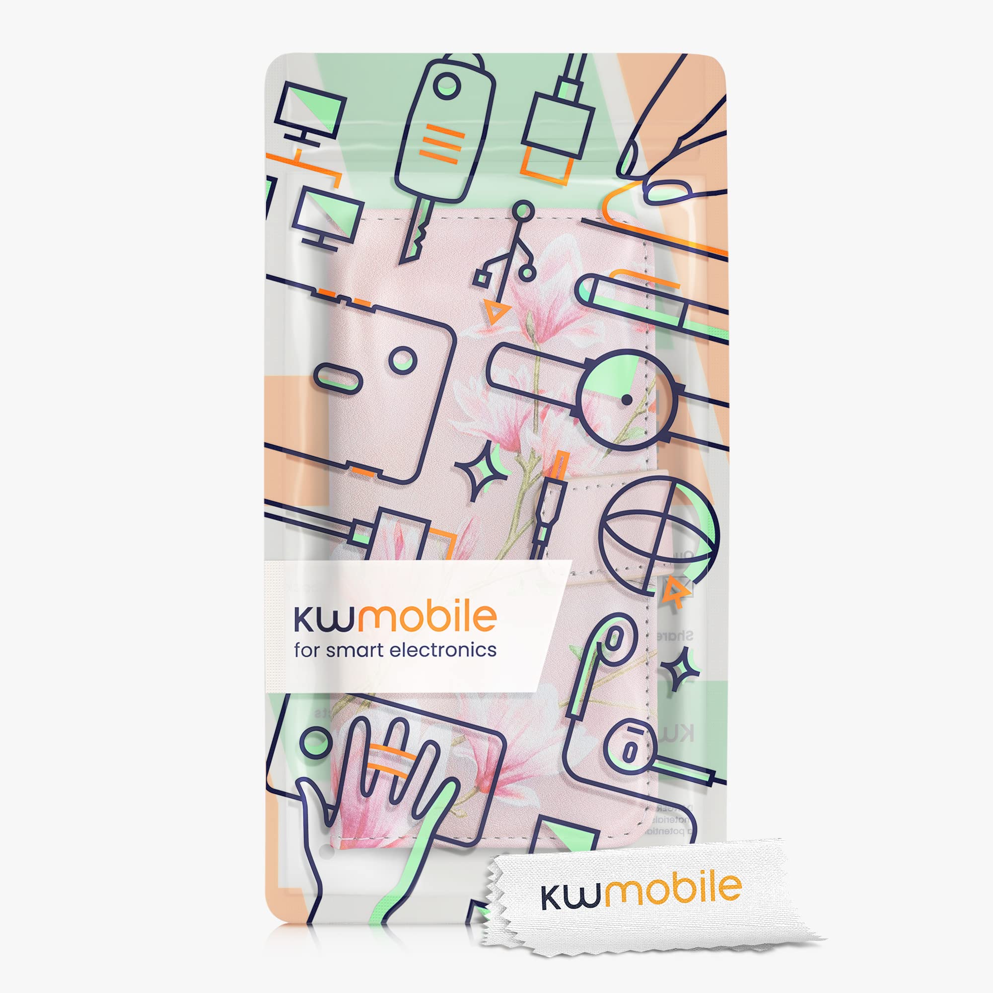 kwmobile Wallet Case for Apple iPhone 13 Mini - Slim Floral Design with Card Slots (Magnolias Pink/White/Dusty Pink) | Perfect for Hands-Free Shopping & Daily Commute