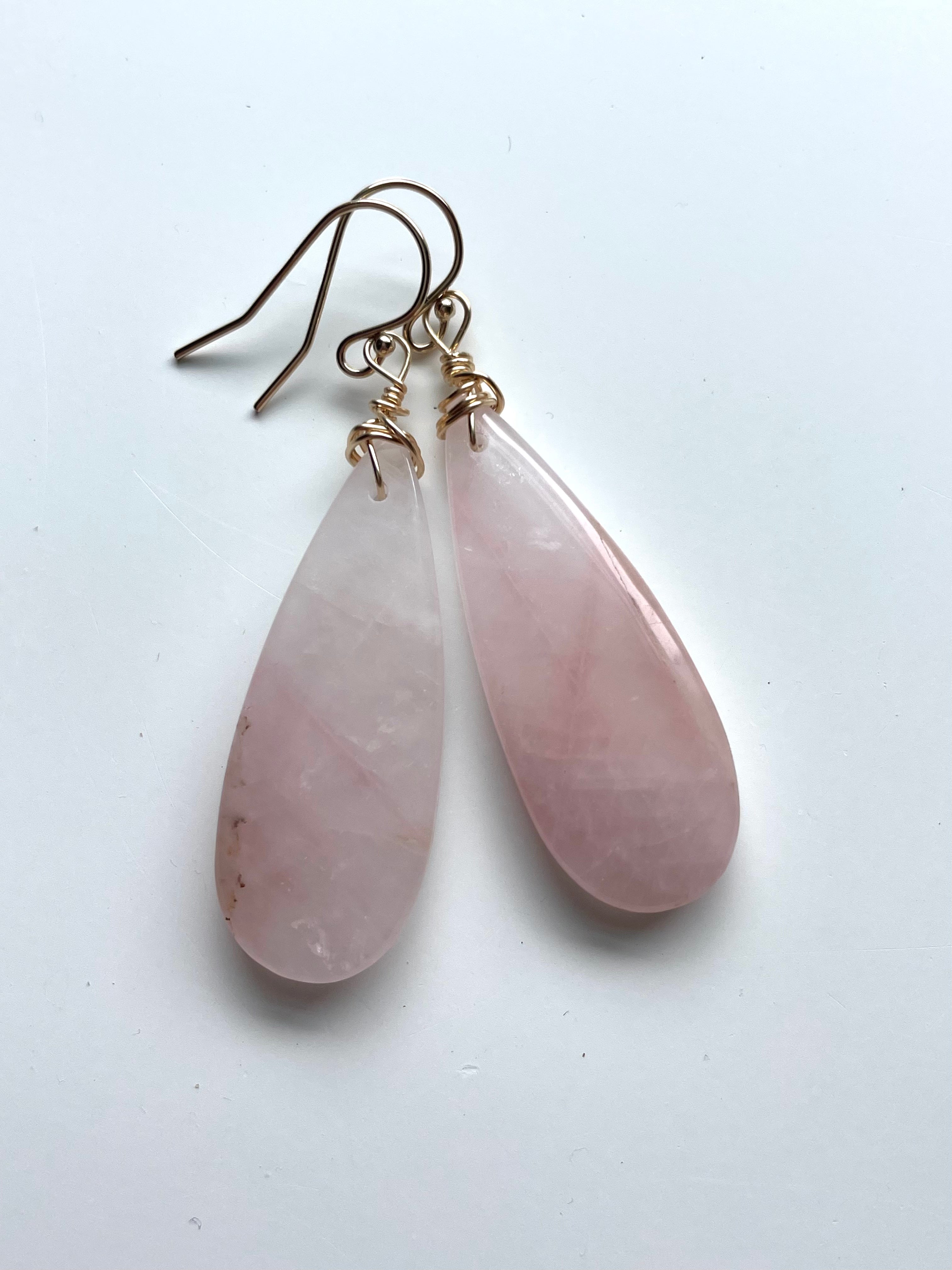 Rose Quartz Dangle Earrings - 14K Gold Filled Hoop Earrings for Women | Elegant Boho Jewelry for Everyday Wear & Special Occasions