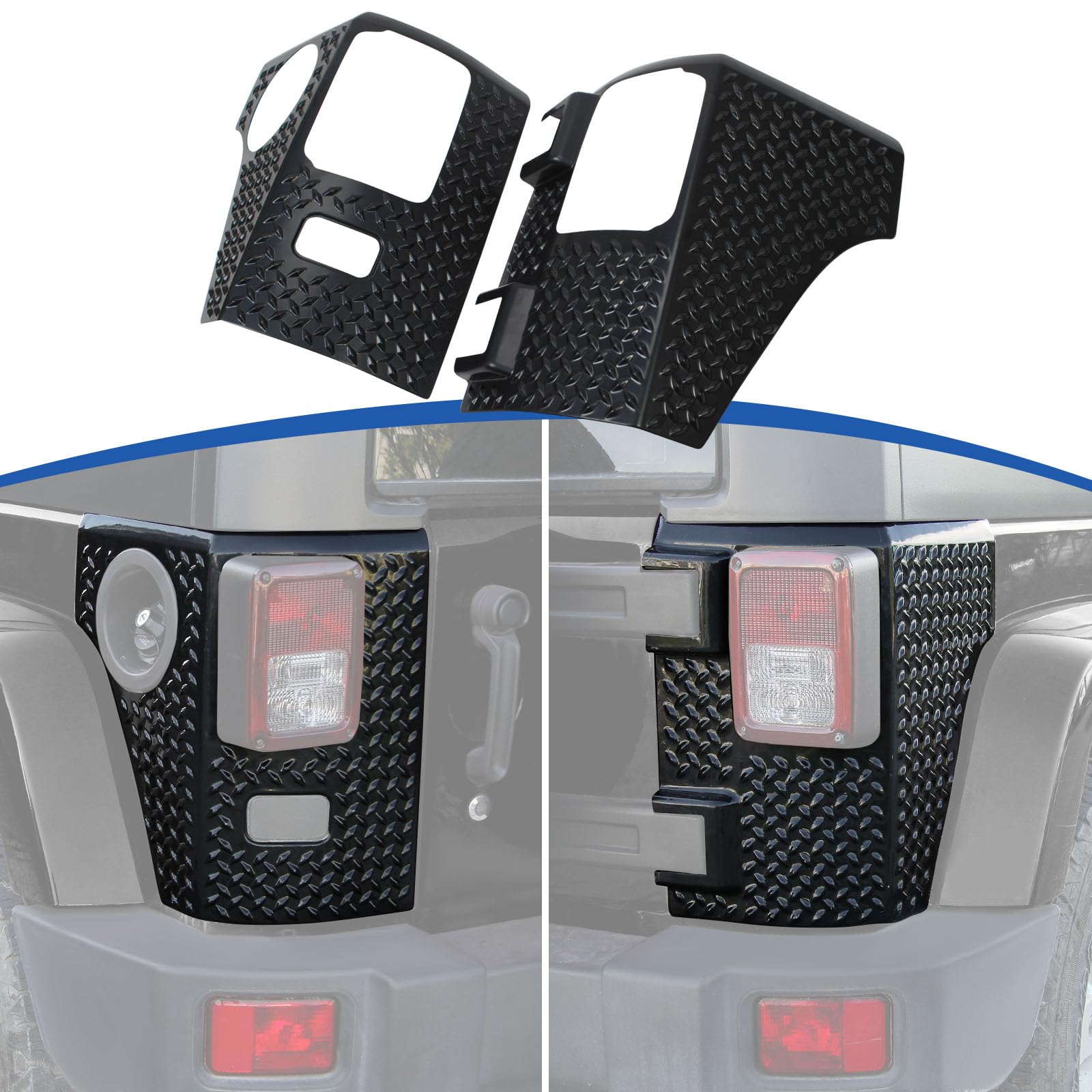 Jeep Wrangler JK Rear Corner Body Armor & Tail Light Cover Guards (2007-2017) - Black Exterior Protection Accessories (2-Piece Set) for Off-Roading & Trail Adventures
