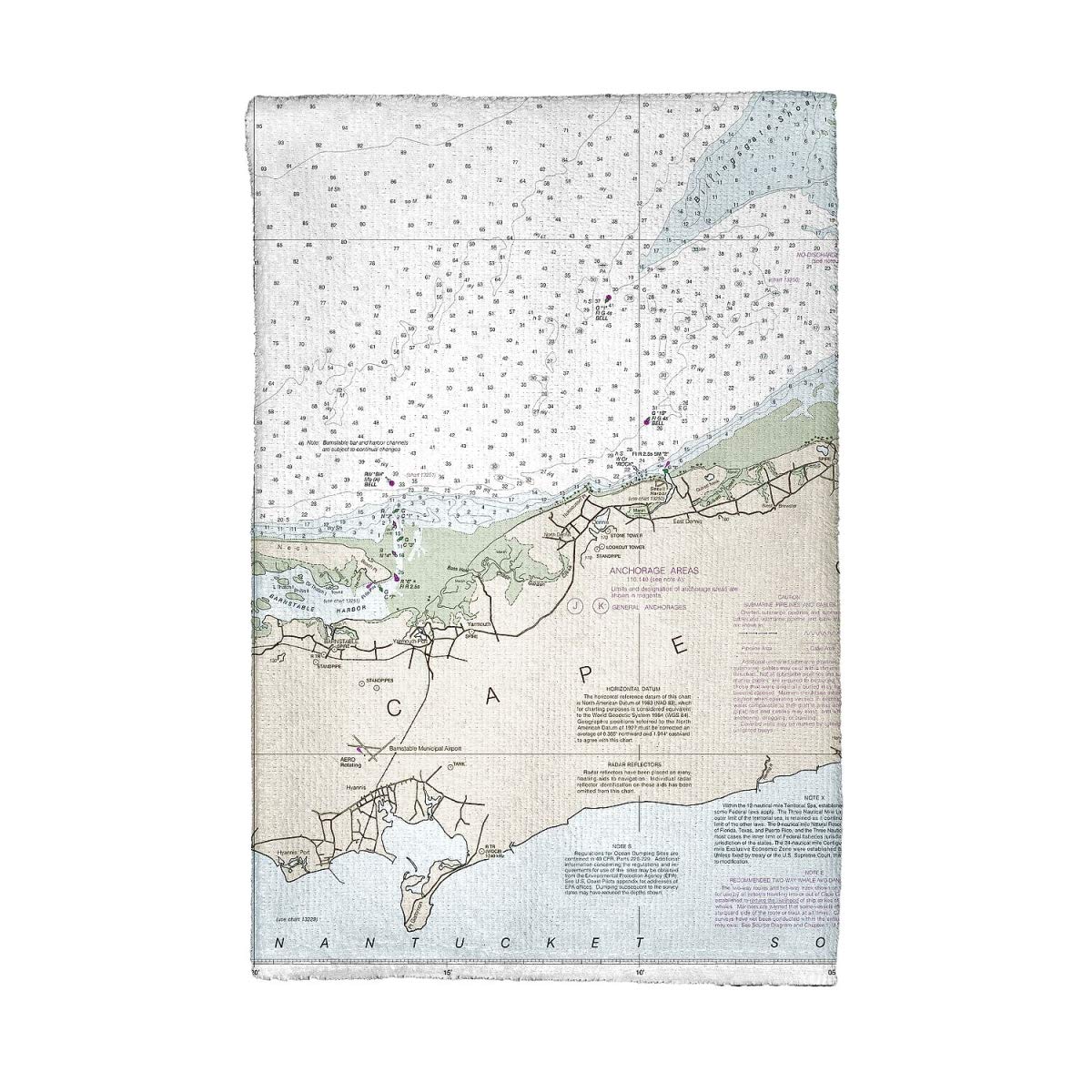 Betsy Drake KT13246 Cape Cod Bay MA Nautical Map Kitchen Towel - Coastal Decor Dish Towel for Beach House, Cottage & Nautical Themed Kitchens