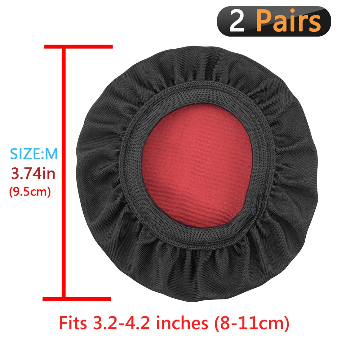 Geekria 2 Pairs Stretchable Headphone Ear Covers - Washable Fabric Sweat Protectors for Over-Ear Headphones (M/Black-Red) - Perfect for Gym, Gaming & Travel