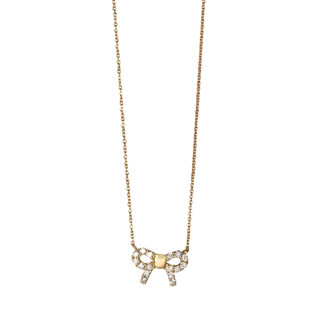 18K Gold Mini Bow Pendant Necklace with Diamond Accents - Elegant Jewelry Gift for Women, Perfect for Valentine's Day, Anniversary & Special Occasions