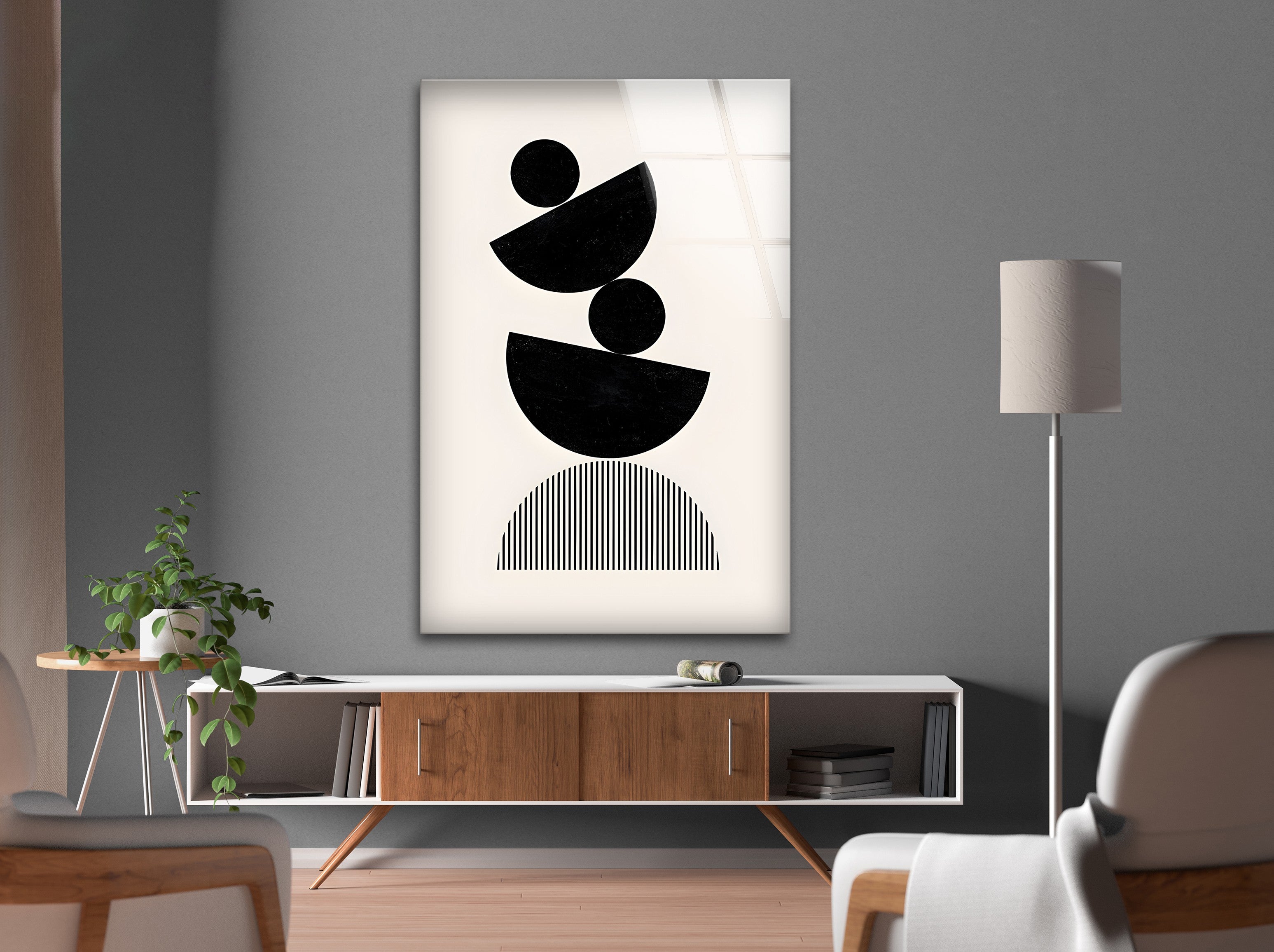 Abstract Black & White Geometric Art Print - Modern Minimalist Wall Decor for Living Room, Bedroom & Office | Framed Canvas Painting for Contemporary Home Design