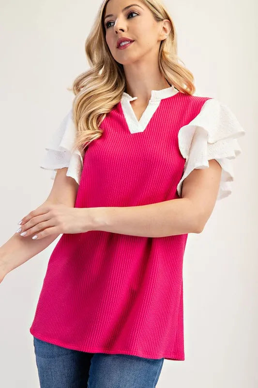 Celeste Plus Size Women's Full-Length Solid Color Blouse with Ruffle Layered Sleeves | Elegant Casual Wear for Office, Date Night & Special Occasions