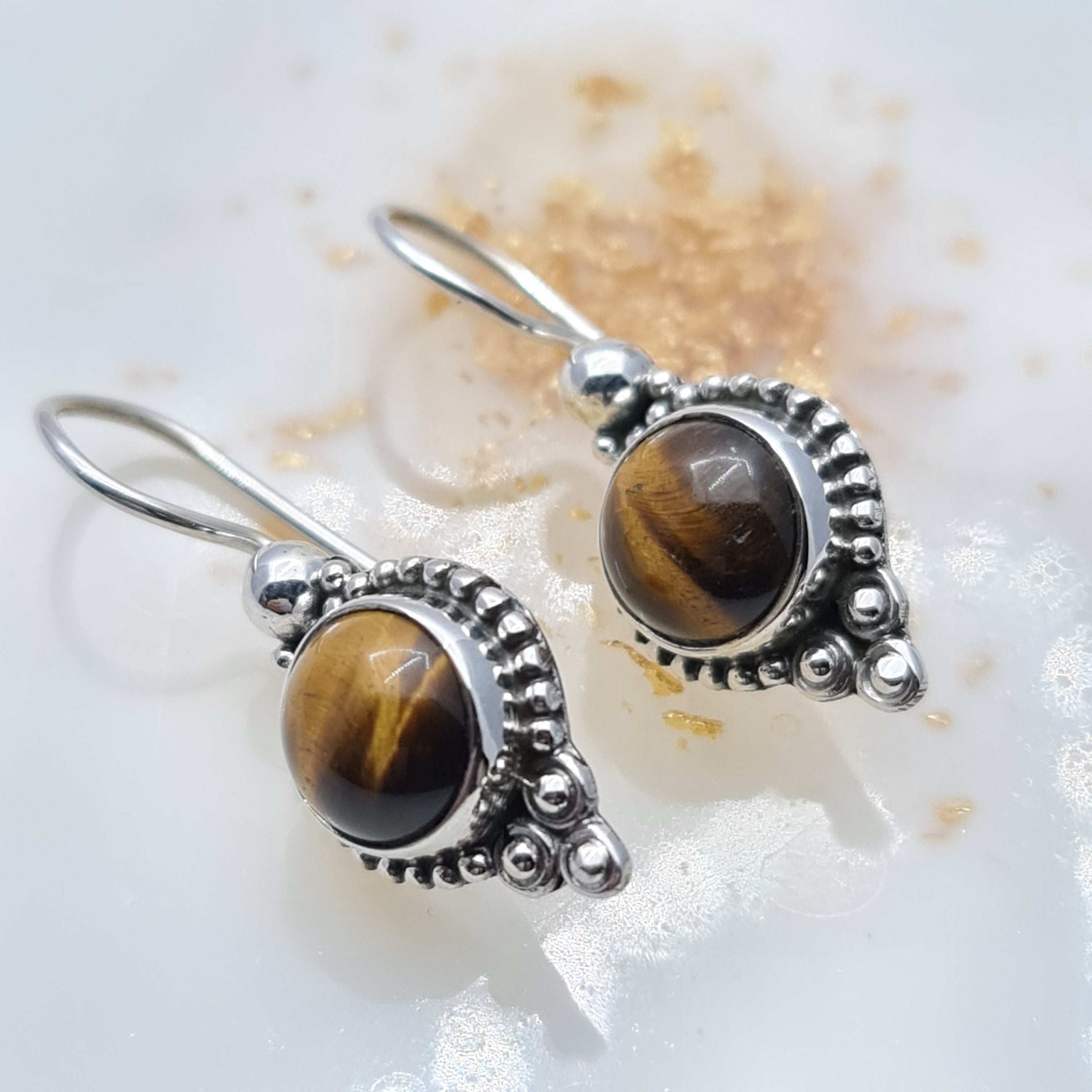 Golden Tigers Eye Boho Drop Stone Earrings for Women - Natural Gemstone Dangle Earrings for Boho Chic & Casual Outfits - Perfect for Parties, Weddings & Everyday Wear