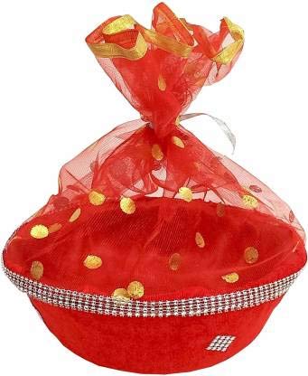 Handmade AccuPrints Decorative Gift Basket with Ready-Made Net Packaging - 1 Pack Plastic Fruit & Vegetable Storage Basket (Red) | Perfect for Party Favors, Wedding Decor & Kitchen Organization