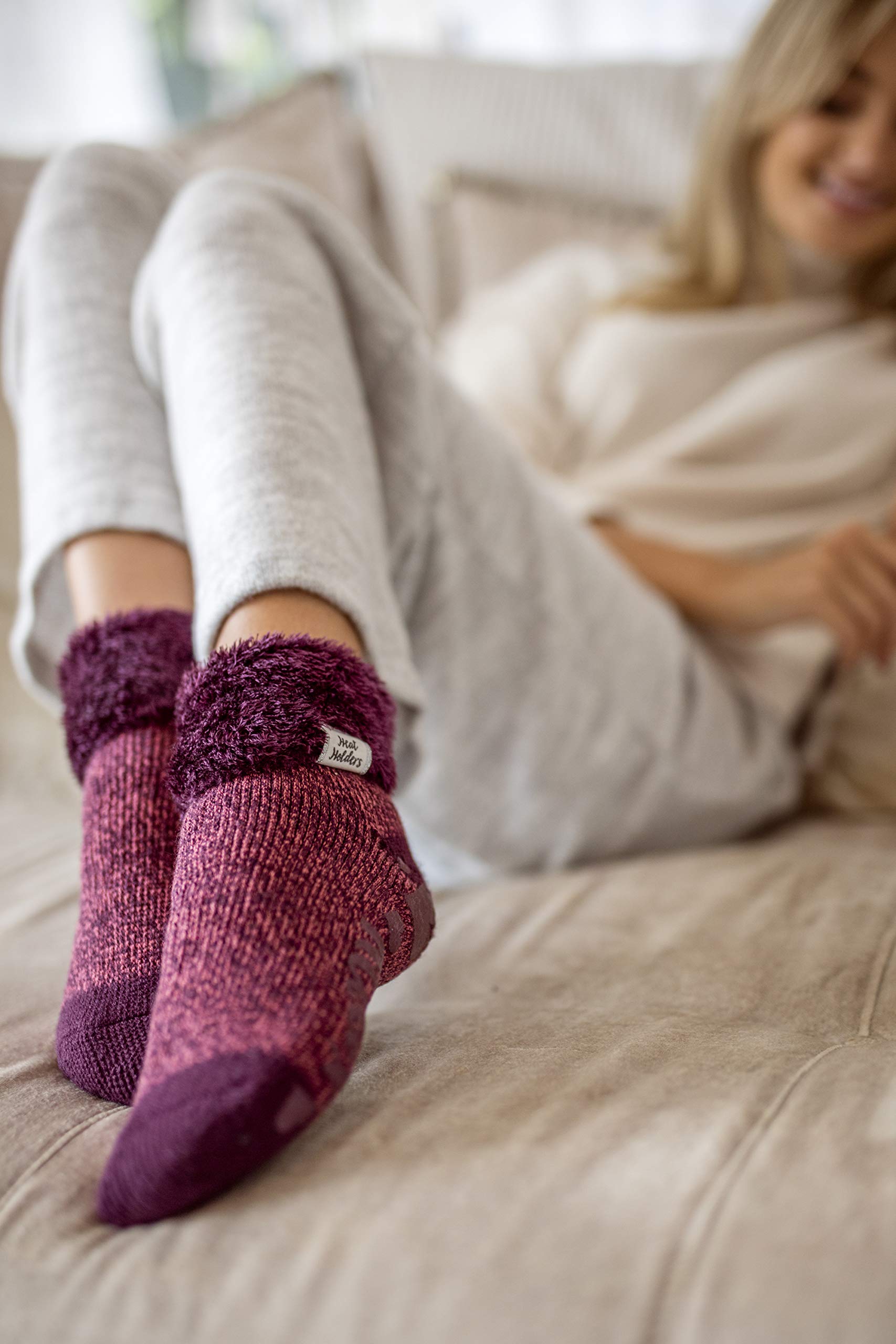 HEAT HOLDERS Women's Ultra Soft Thermal Non-Slip Ankle Slipper Socks with Grips - Cozy Lounge & Bed Socks for Winter Warmth at Home