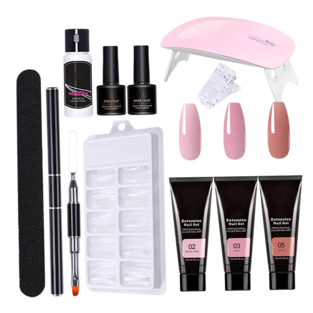 Professional Poly Nail Gel Kit with LED Nail Lamp - 11pcs Manicure Set for Nail Extensions, Builder Base & Top Coat | Perfect for Home Salon, DIY Nail Art & Professional Nail Technicians