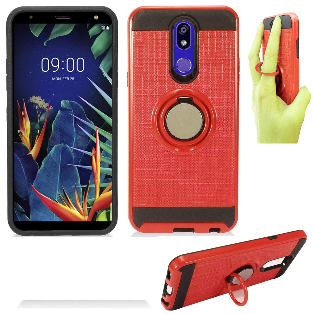 Shockproof LG Solo Case (L423DL) / LG K40 Case / LG K12 Case / X420 Case - Slim Fit Anti-Slip Cover with Ring Holder (Red) for Daily Protection & Hands-Free Viewing