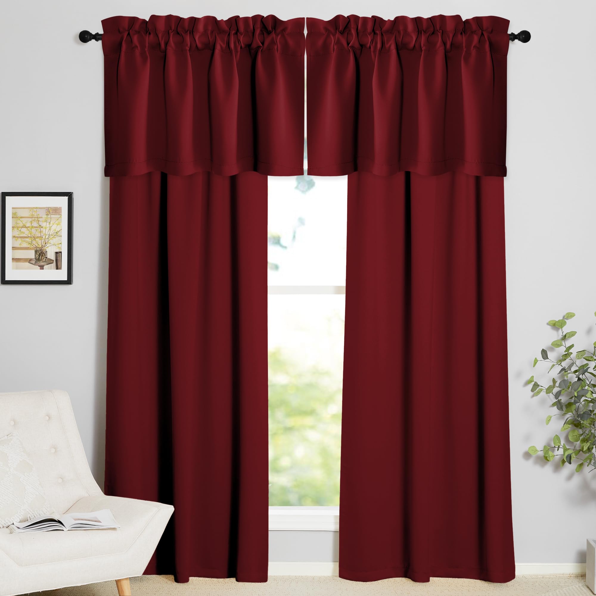 Burgundy Red 16-Inch Christmas Valance - Rod Pocket Blackout Window Curtain for Kitchen, Living Room, Bedroom & Bathroom - 42x16 Inch Single Panel - Perfect for Holiday Decor & Year-Round Home Decor