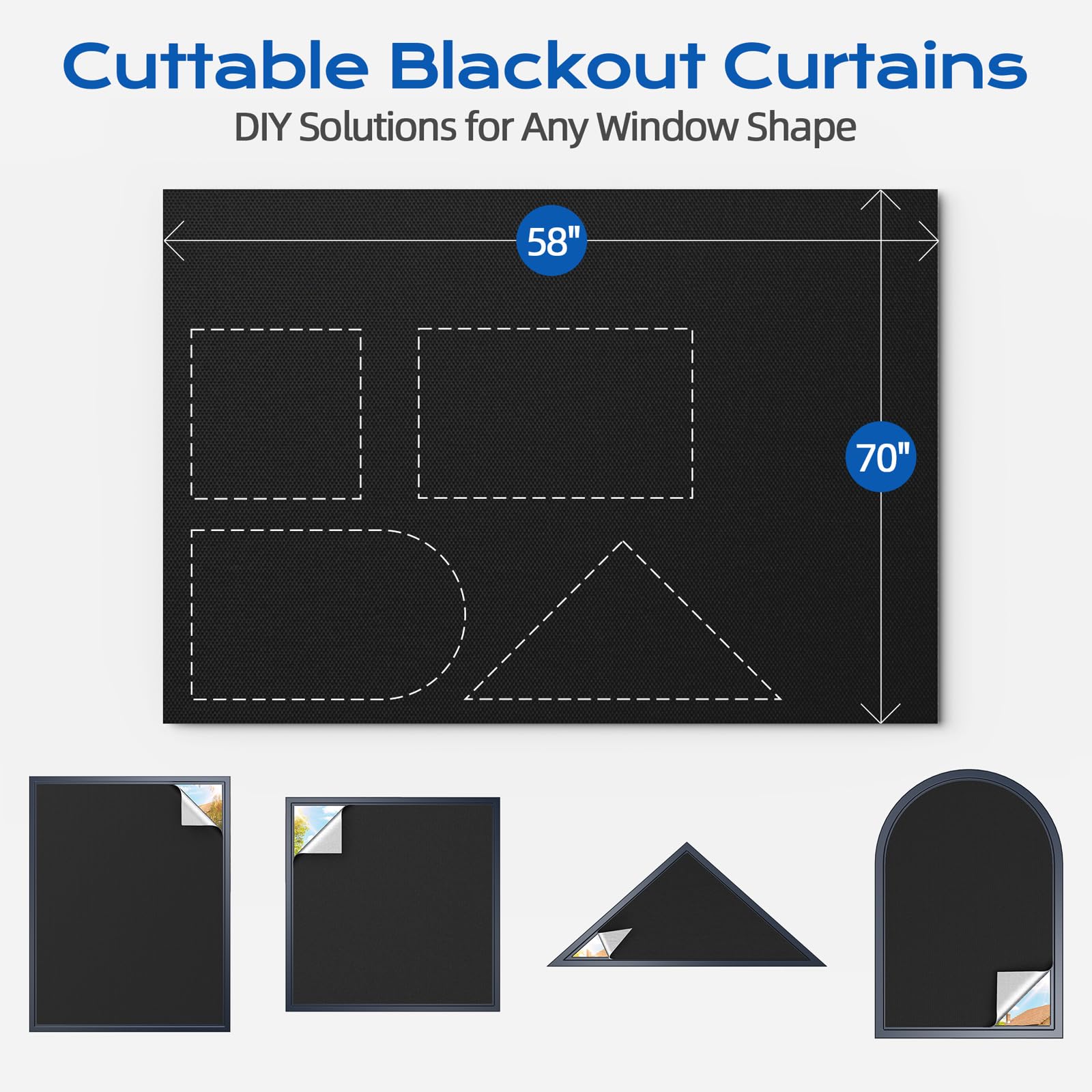 Blackout Curtains for Bedroom - 70x58 Inch Portable Blackout Window Shades with 20 Hook & Loop Strips | 100% Light Blocking for Nursery, Travel, RV & Home | Thermal Insulated Room Darkening Curtains for Better Sleep