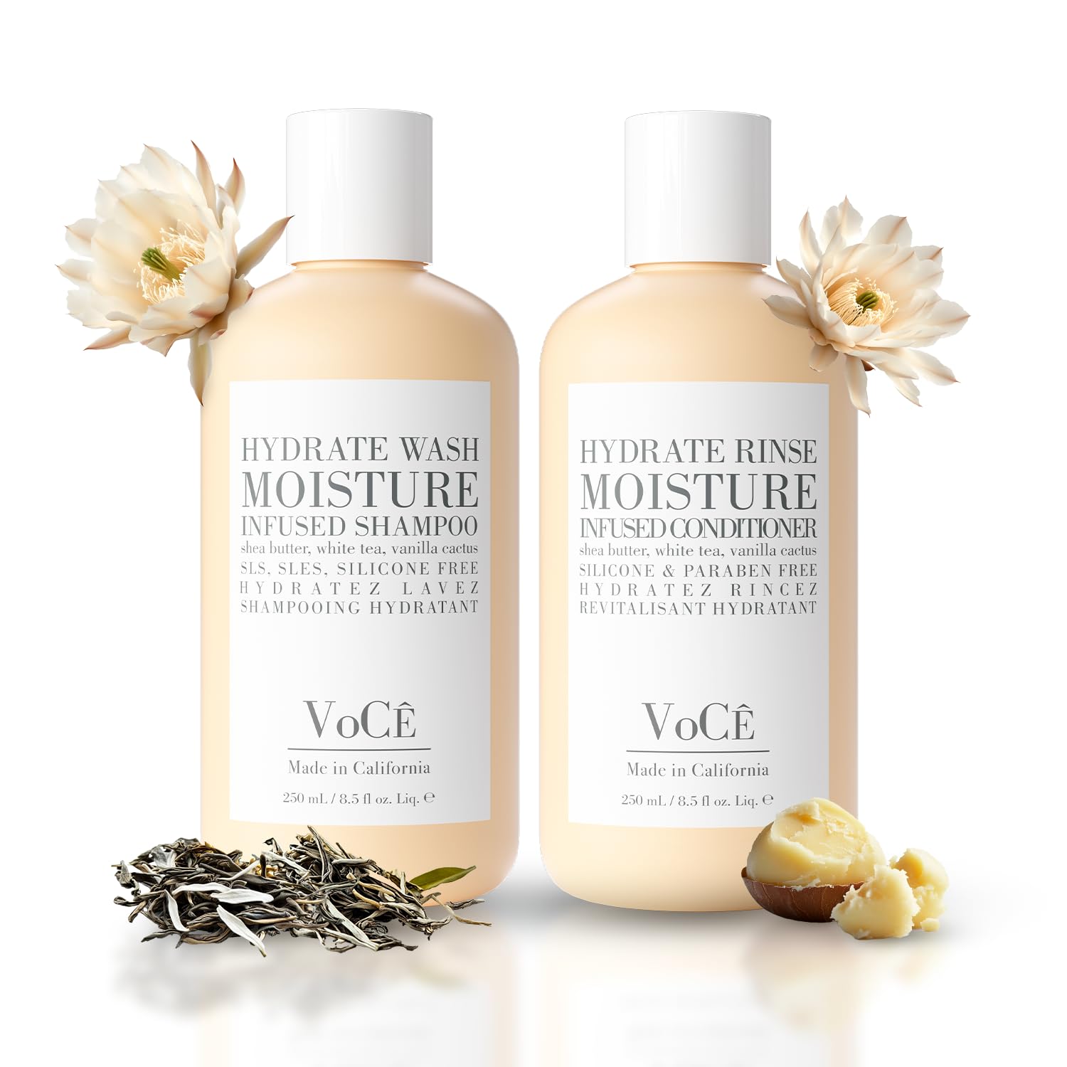VoCÊ I Natural Hydrating Shampoo and Conditioner Set for Dry, Frizzy Hair - Moisture-Infused Vegan Hair Care for Normal to Thick Hair | Sulfate-Free, Cruelty-Free, Non-Toxic Formula (8.5oz/250ml) - Perfect for Daily Hydration & Salon-Quality Results at Home