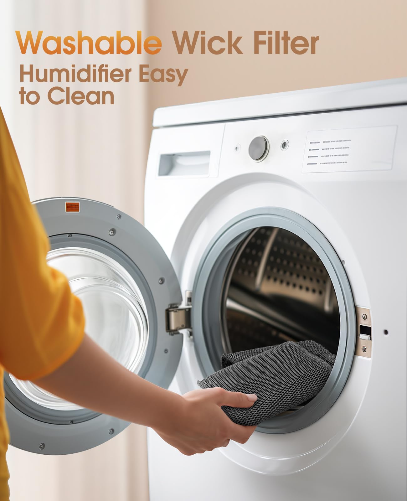 Reusable Wick Evaporative Humidifier for Large Bedrooms - 800ml/h Output, 3 Speed Settings, 2 Gallon Capacity with Auto Shut-Off & Timer | Quiet Operation, No White Dust | Perfect for Baby Nurseries, Home Offices & Dry Climate Relief