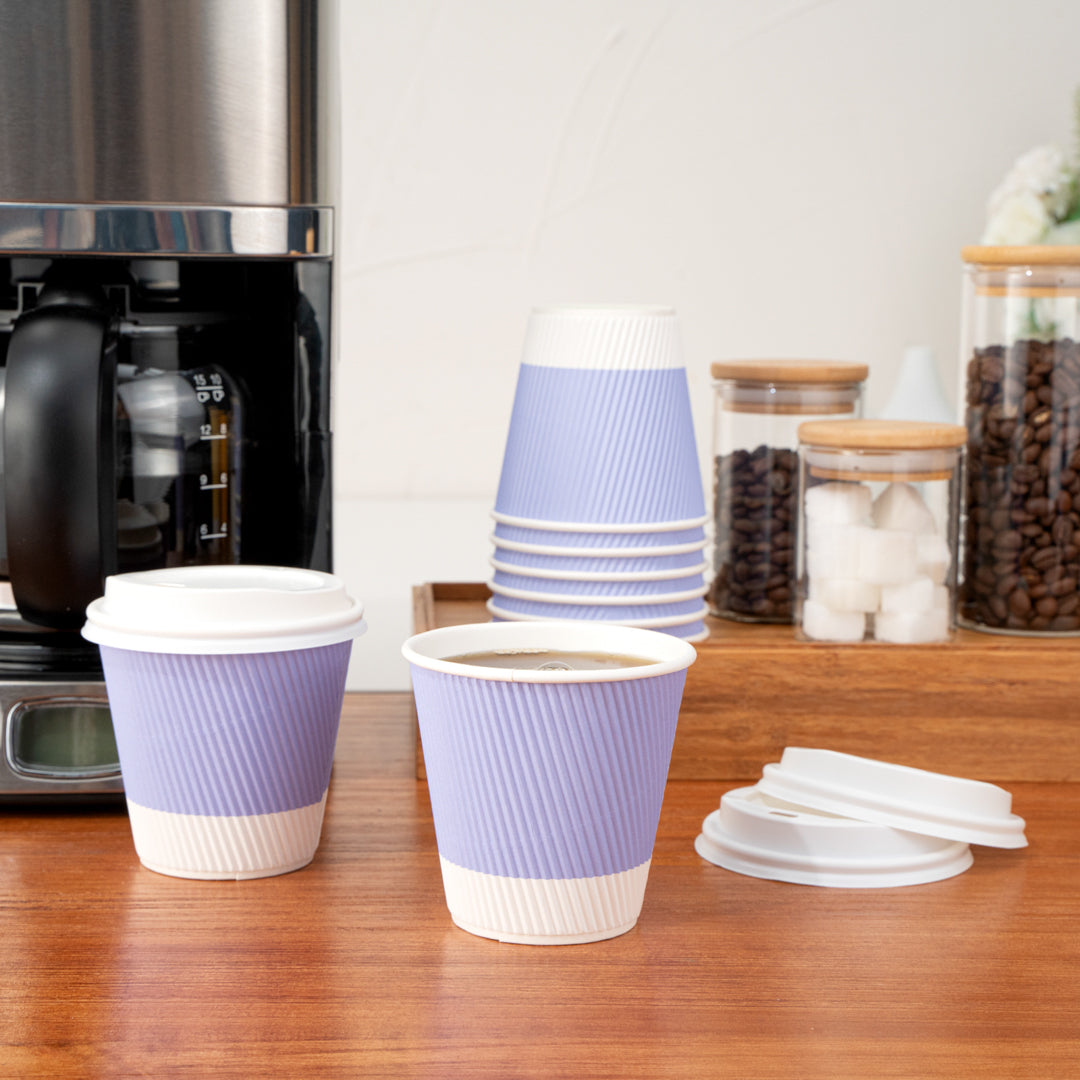 8 oz Light Purple Paper Coffee Cups with Ripple Wall - 3.5