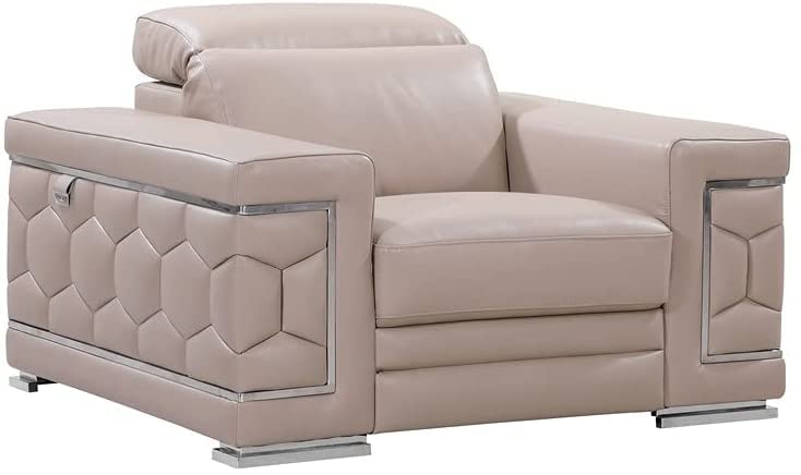 Premium Blackjack Furniture Usry Italian Leather Accent Chair - Luxurious Beige Upholstered Living Room Seating for Home Office, Lounge & Reading Nook