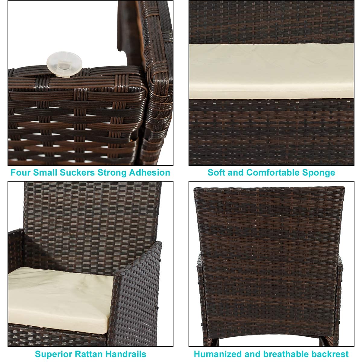 4-Piece Outdoor Rattan Wicker Patio Furniture Set with Tempered Glass Table - Brown Rattan Sofa and Chairs for Backyard, Poolside, Garden, and Patio Conversation Areas